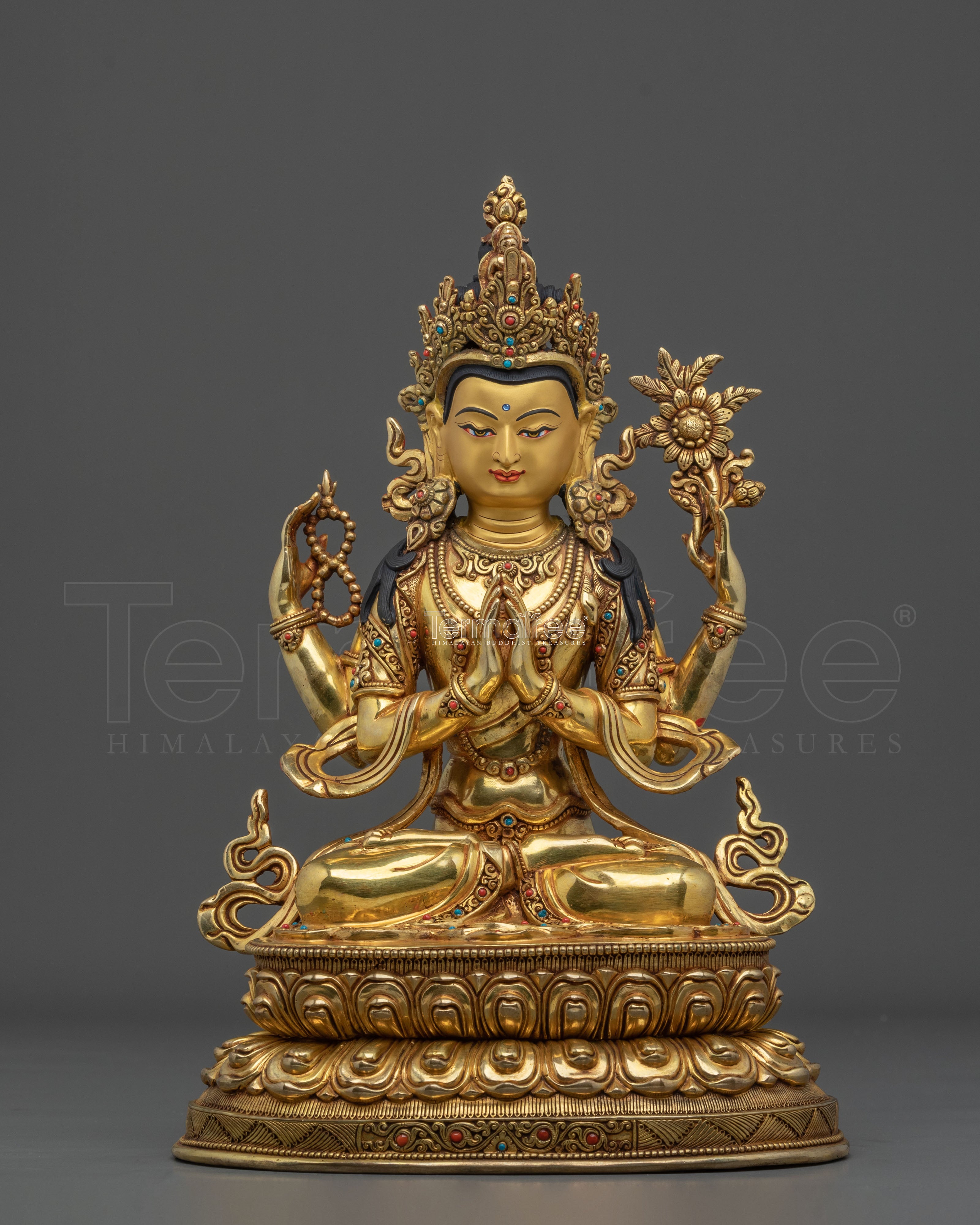 Chenrezig Four Armed Compassion Altar Sculpture | Bodhisattva Symbol of Universal Love