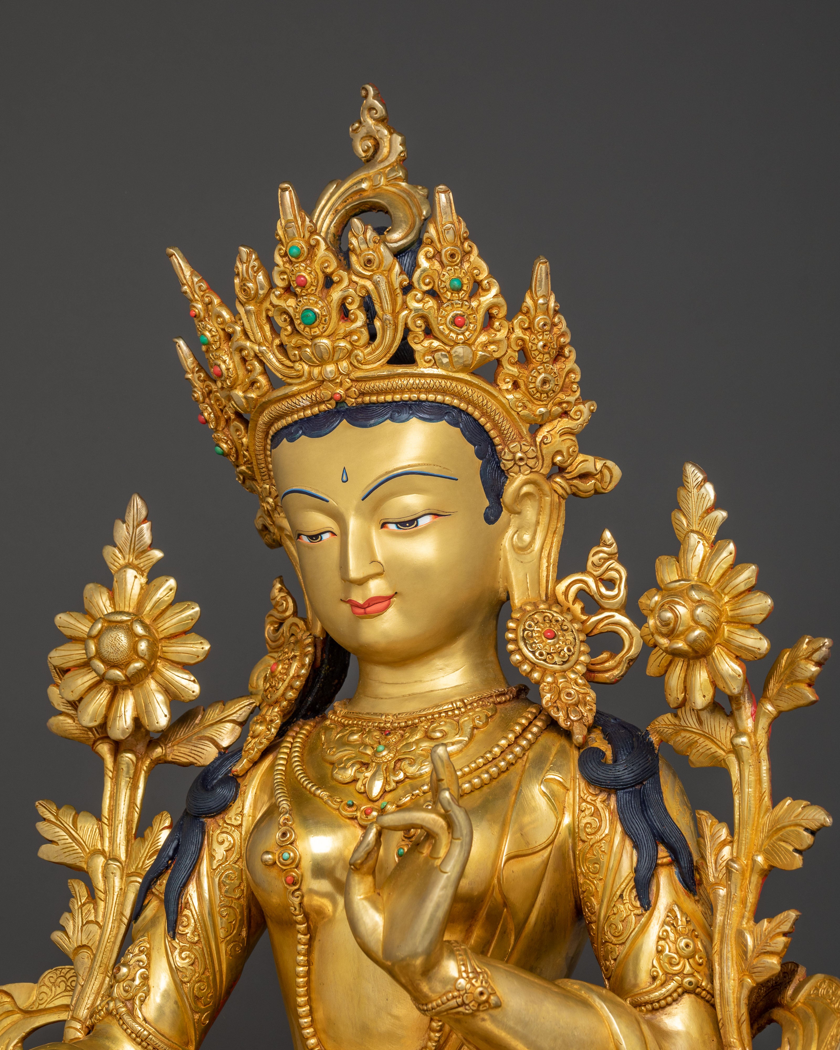 Green Tara Buddhist Deity Statue | 24K Gold Gilded & Copper Statue