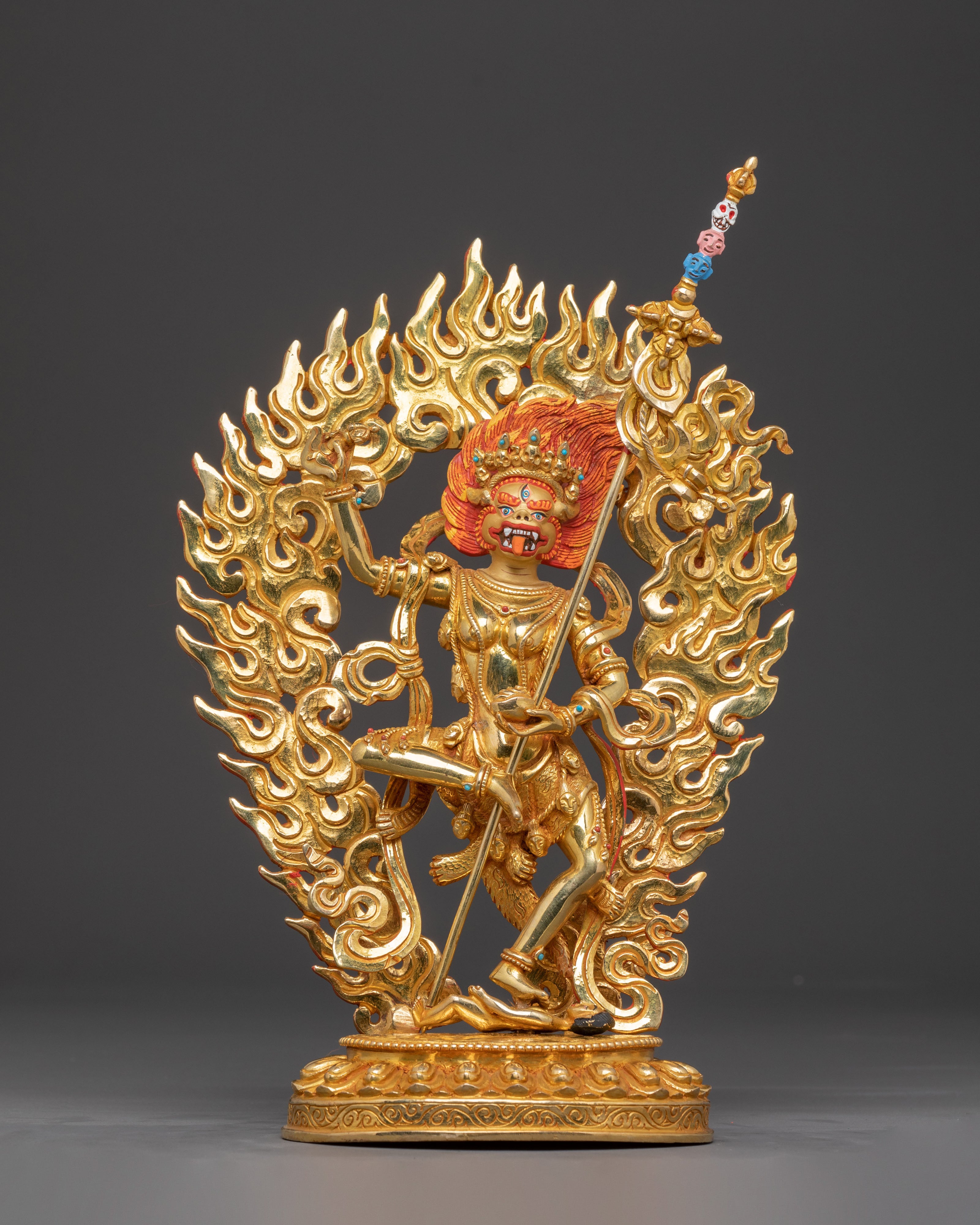 Shimha Mukha Protection Statue | Handcrafted 24K Gold Gilded Artwork