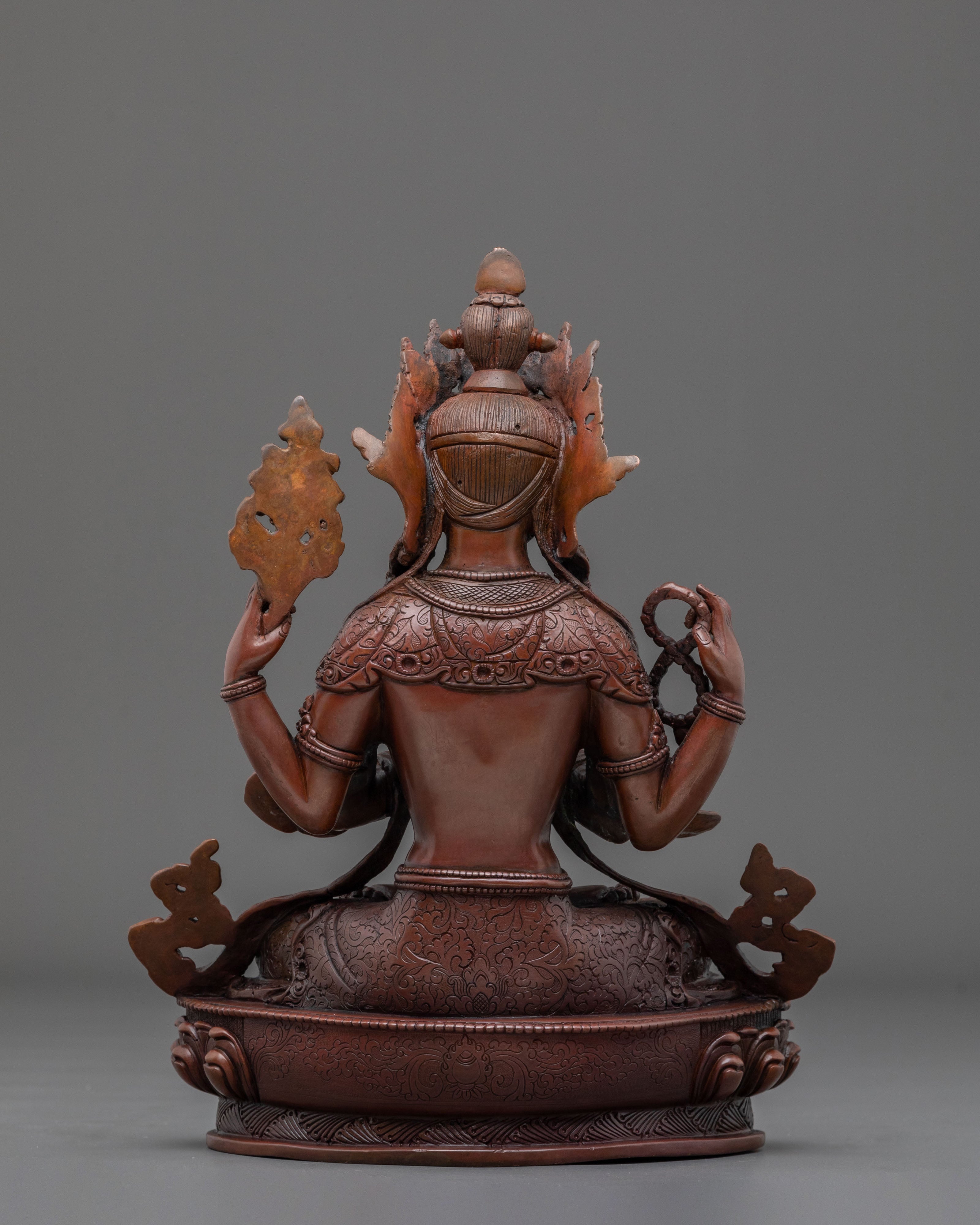 Chenrezig Buddha Statue in Oxidized Copper