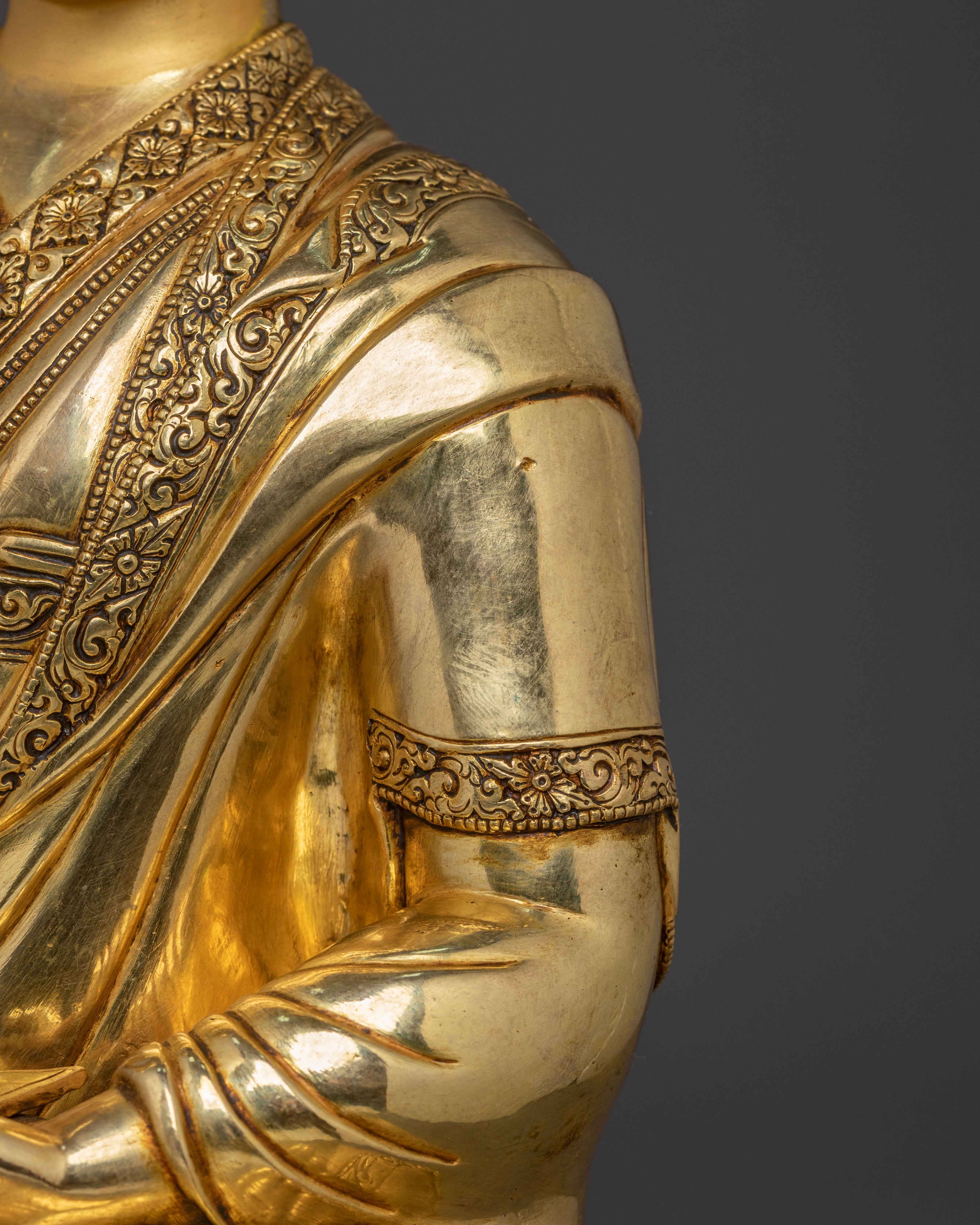 Tsongkhapa Traditional Statue with Disciples – Gilded Copper Masterpiece