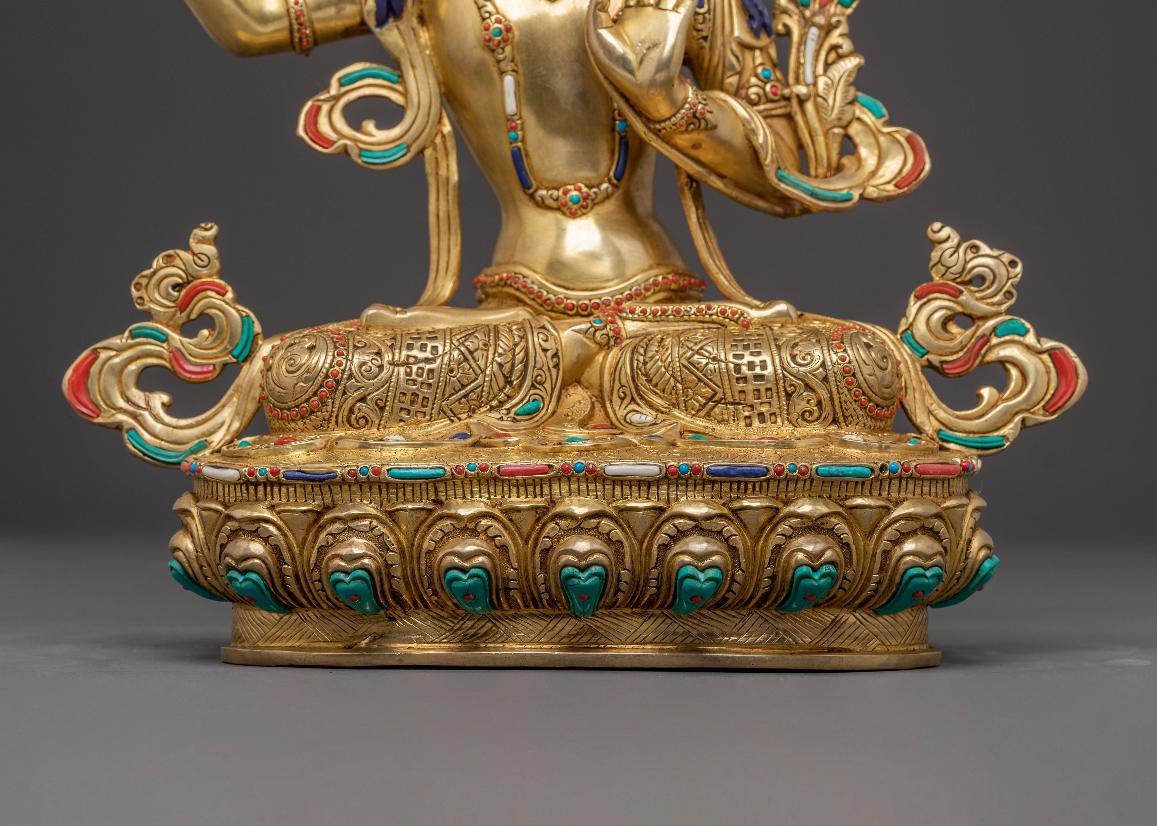 Handcrafted Copper Sculpture of Bodhisattva Manjushri