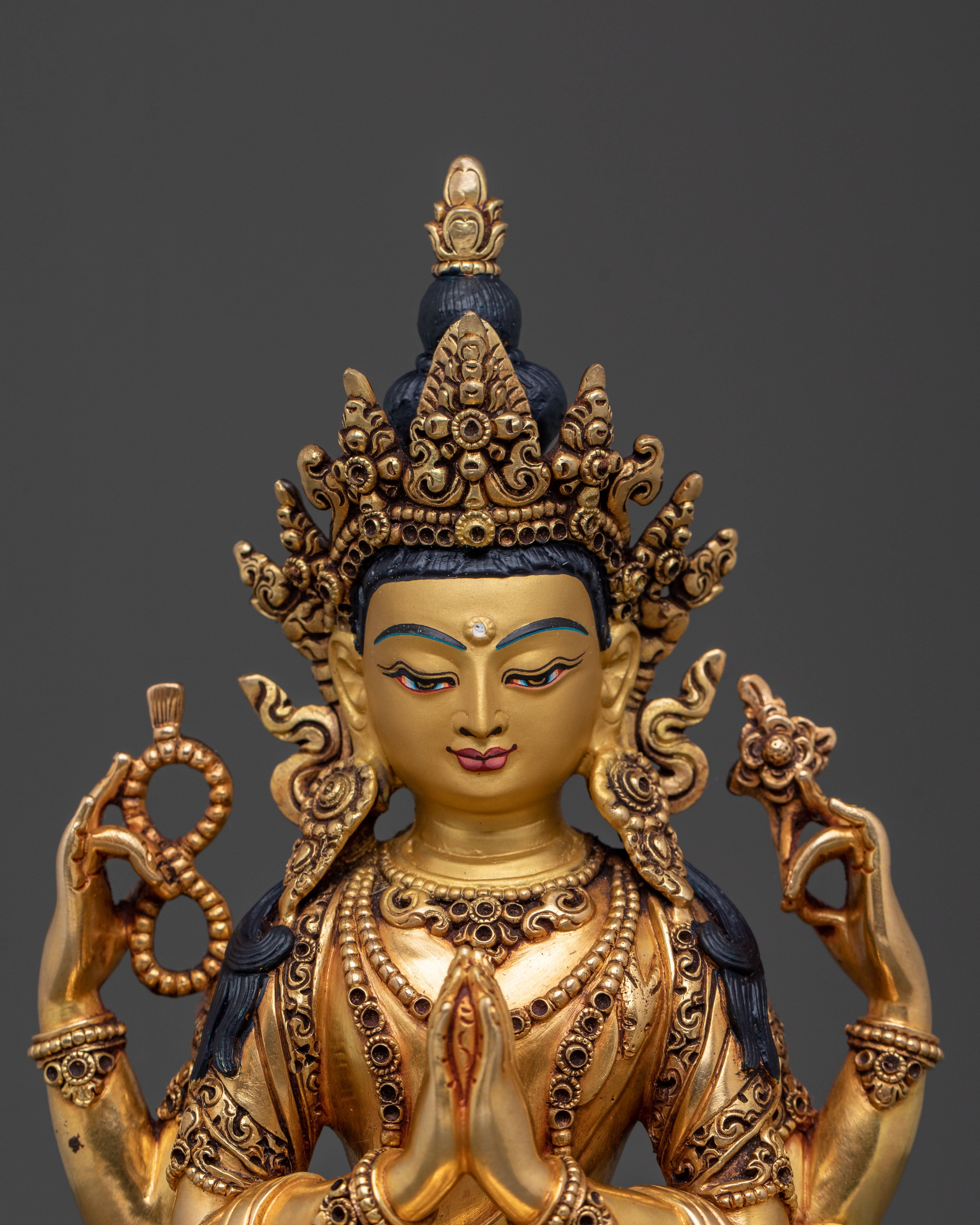 Chenrezig, Hand-Gilded Copper Statue