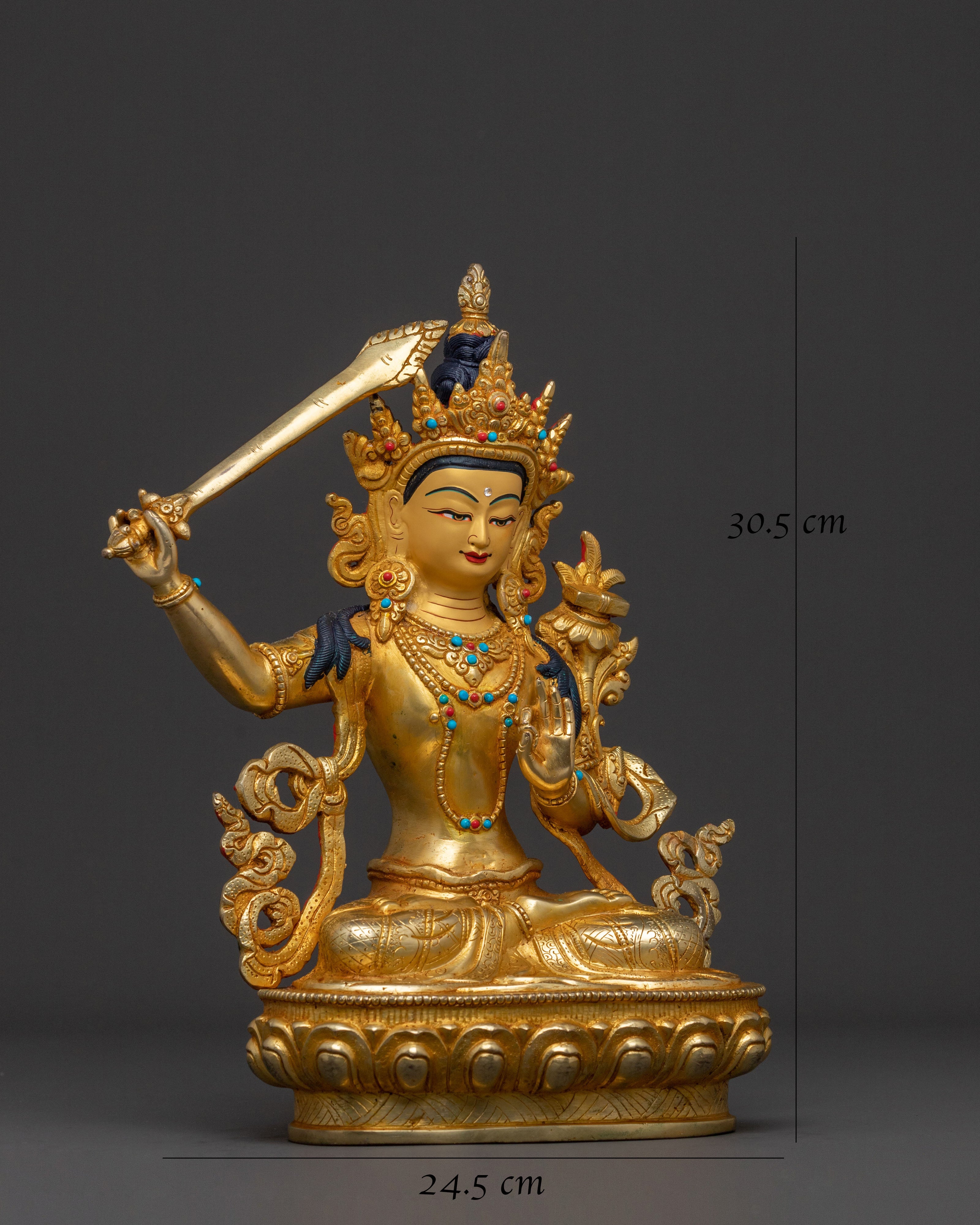 Manjushri Statue Protector of Knowledge | 24k Gold-Glided Sculpture