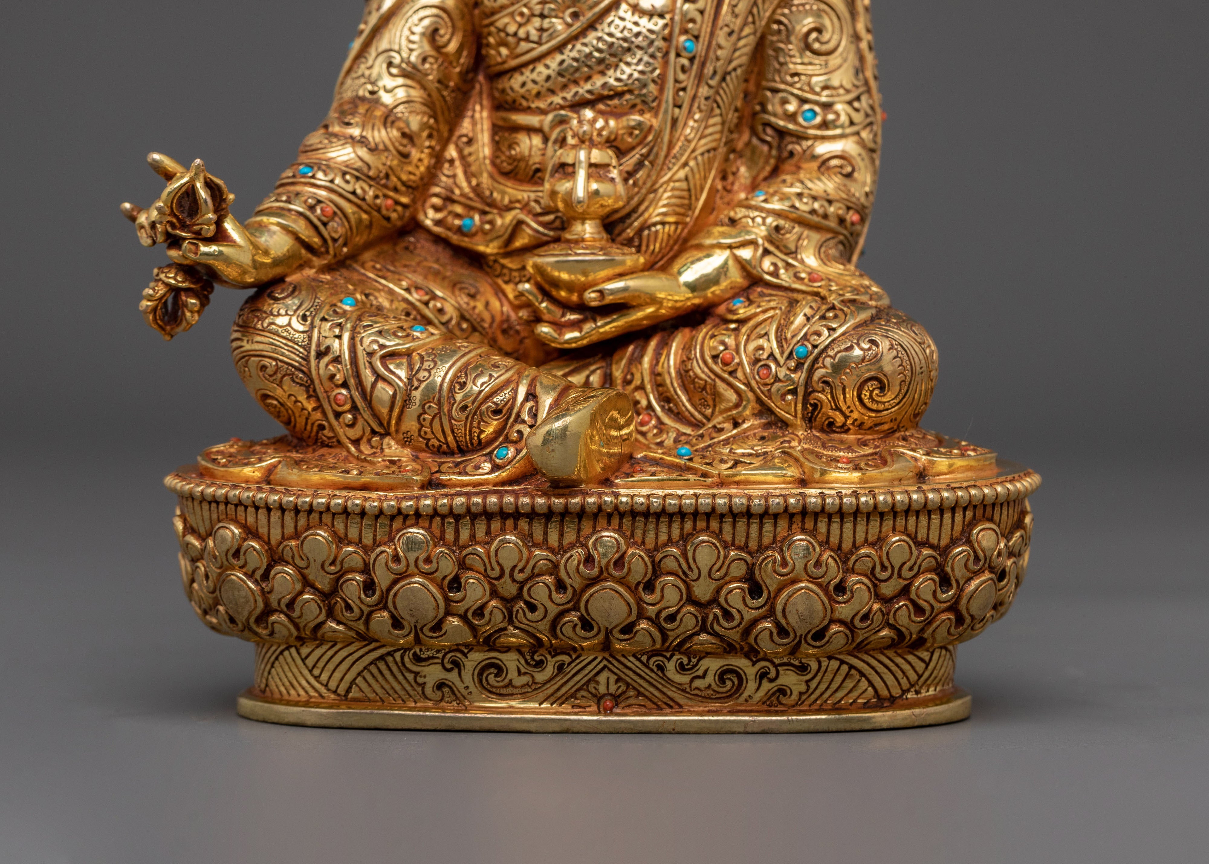 Guru Rinpoche Fire Gold Gilded Statue | Himalayan Artistry