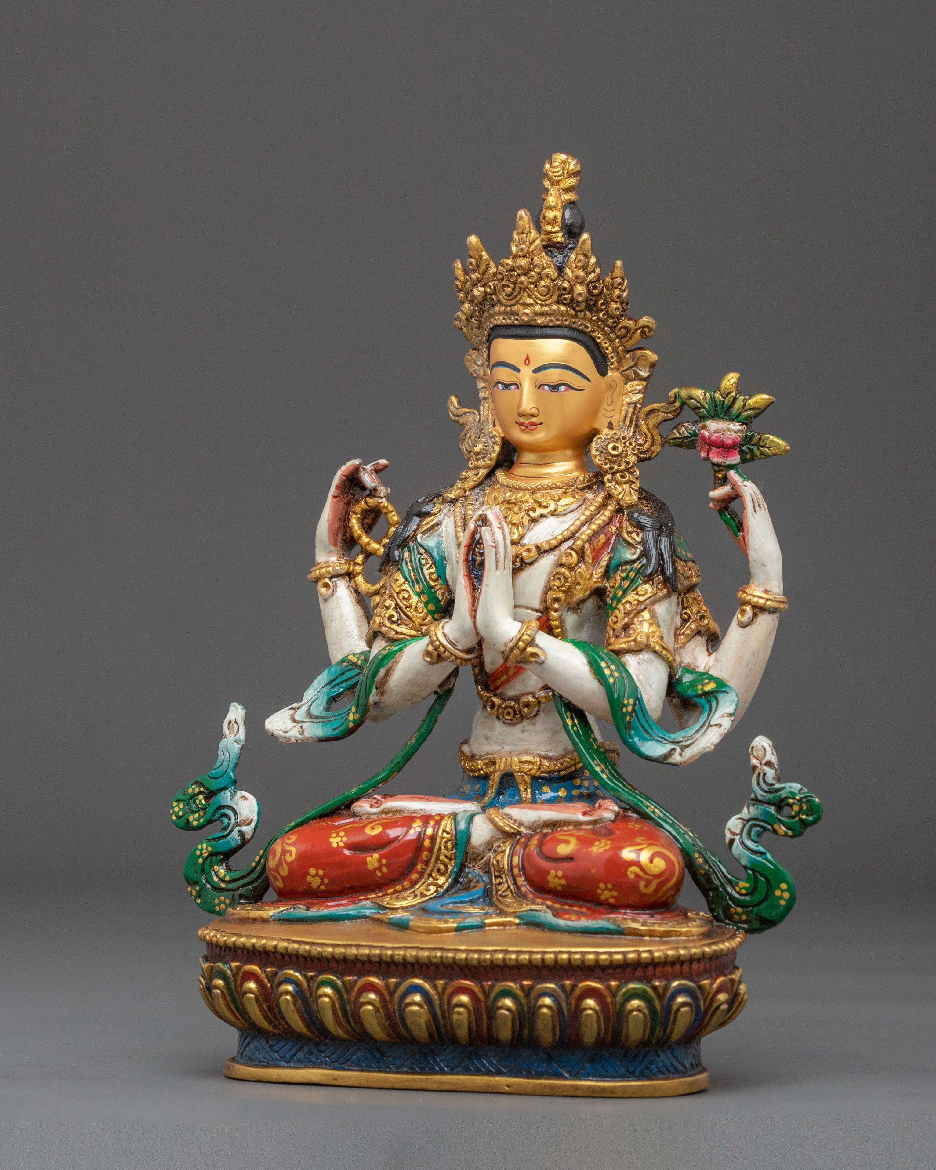 Chenrezig Sculpture | 24K Gold Plated Bodhisattva Figurine
