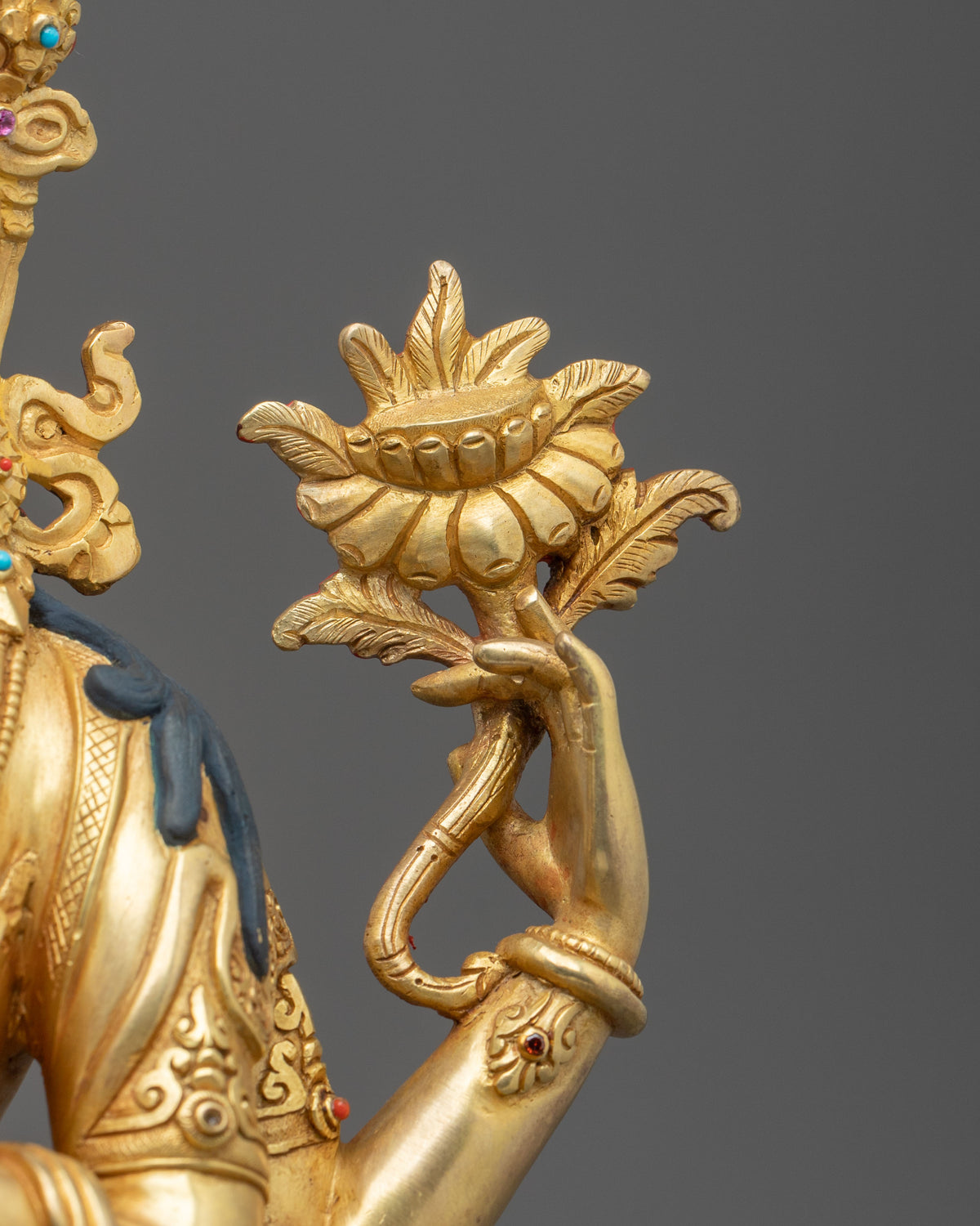 Handmade Chenrezig Copper Sculpture | 24K Gold Glided