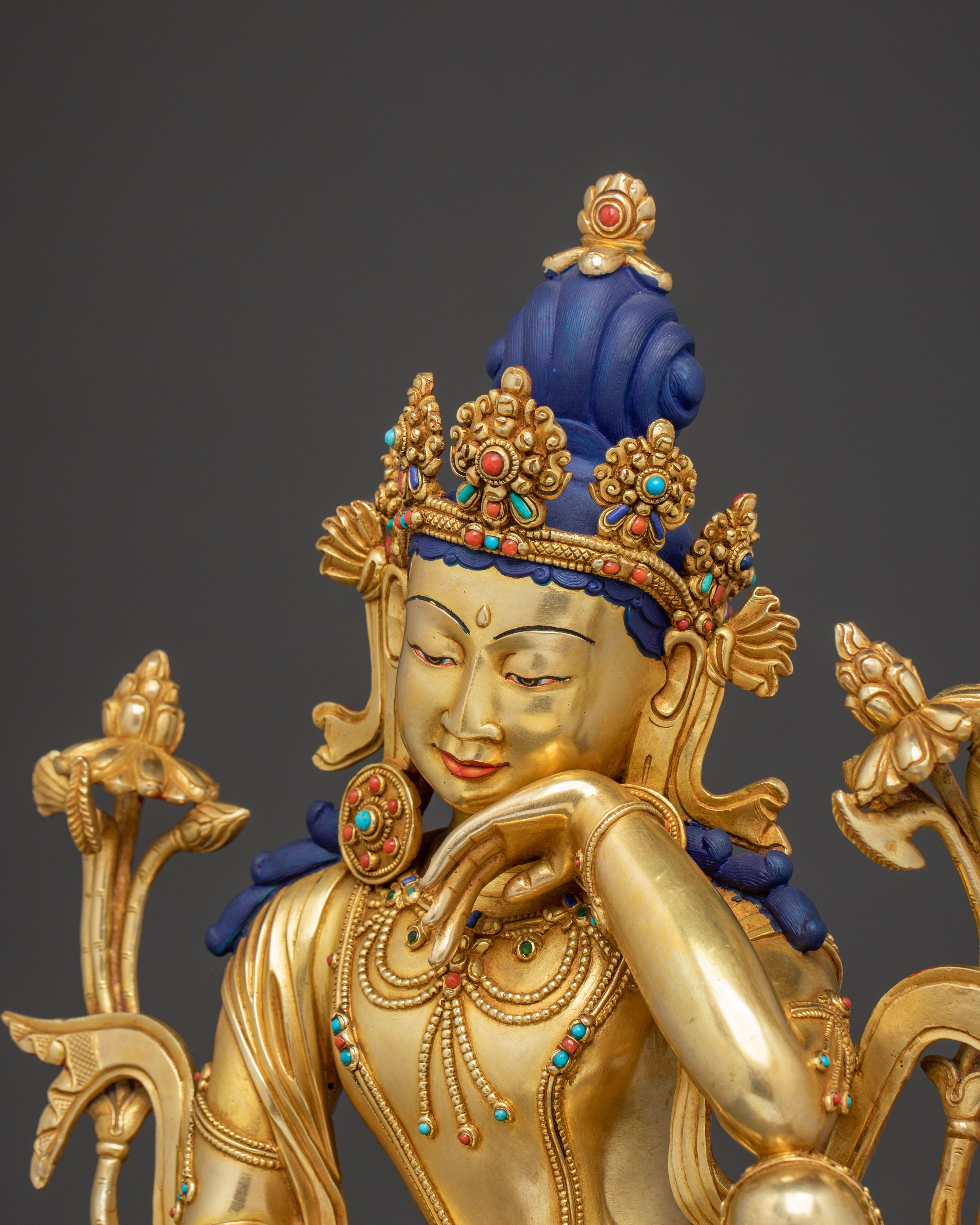 Handcrafted Golden Statue of Cakravarticintamani Avalokitesvara