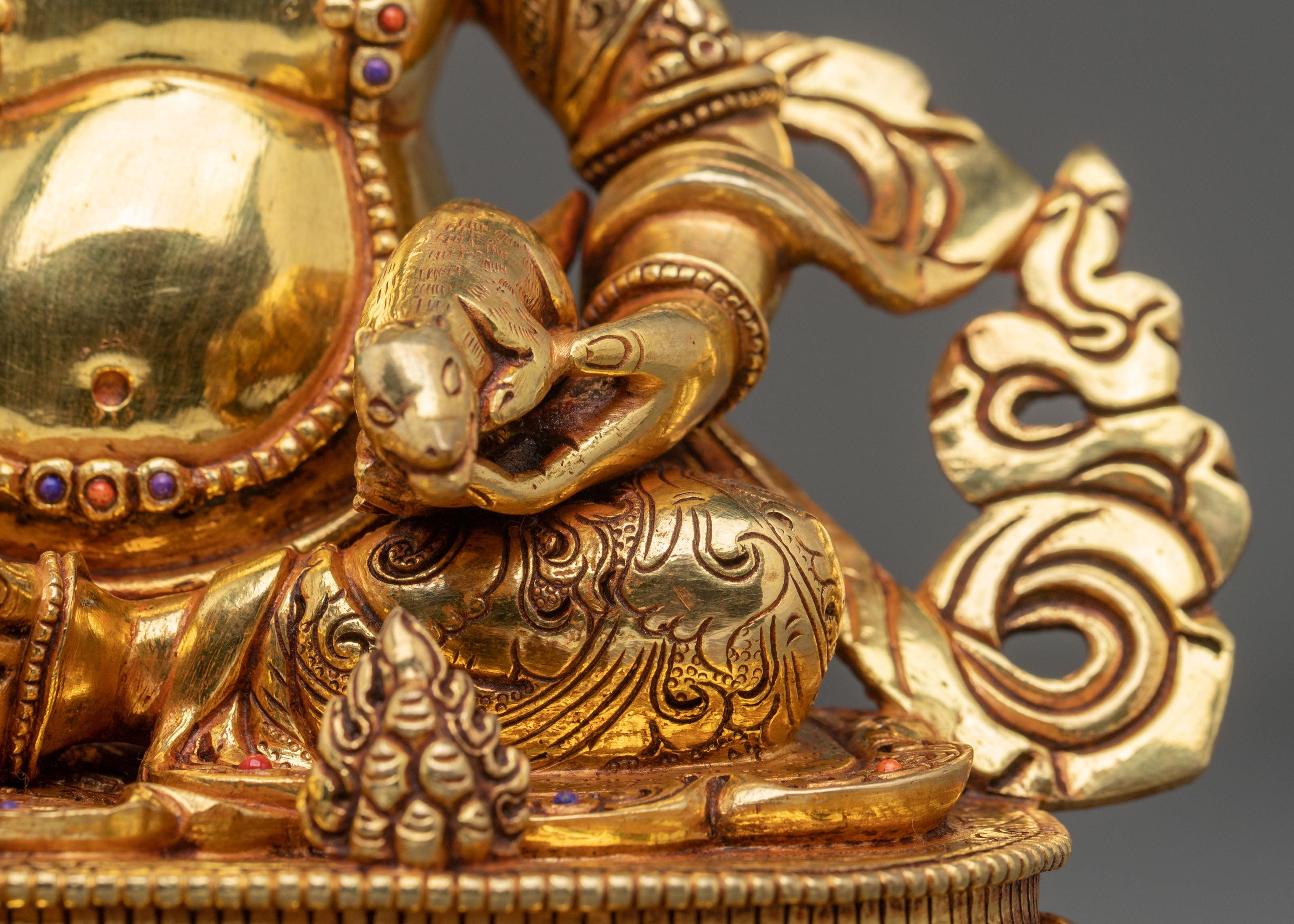 Dzambhala Wealth God Spiritual Statue | 24K Gold Gilded Copper Sculpture