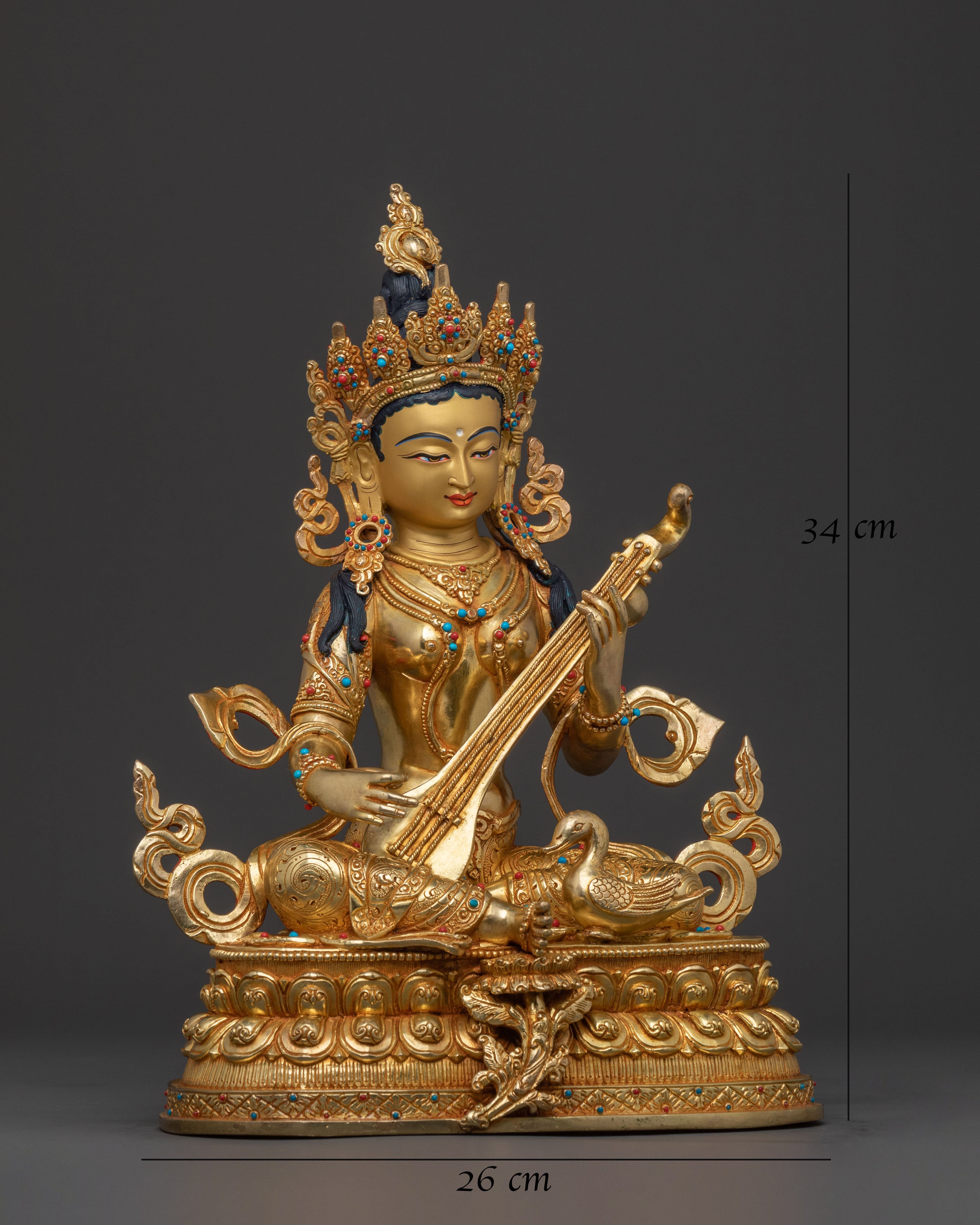 Goddess Saraswati Golden Statue | Knowledge Figure