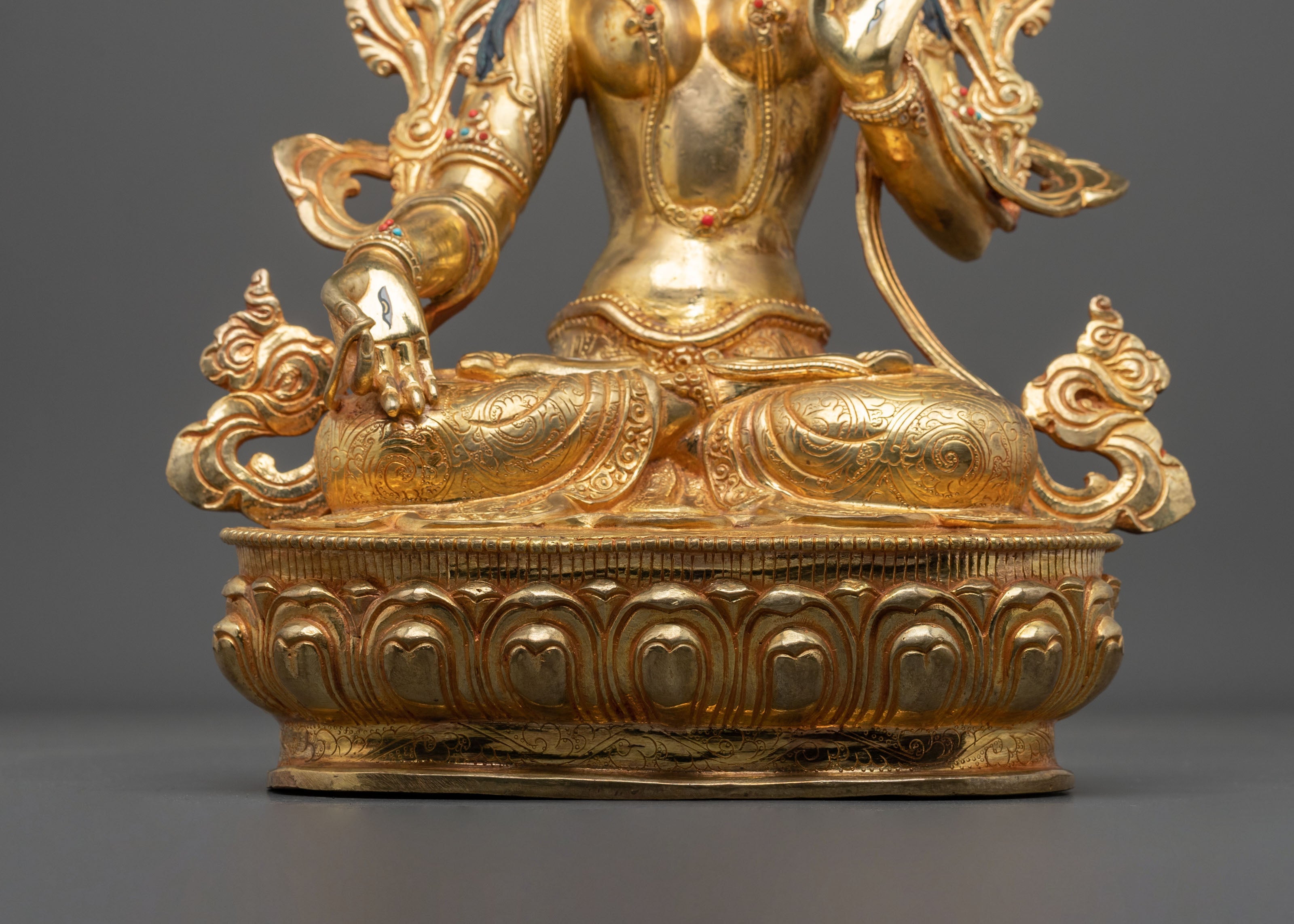 White Tara Statue Adorned with Gemstones