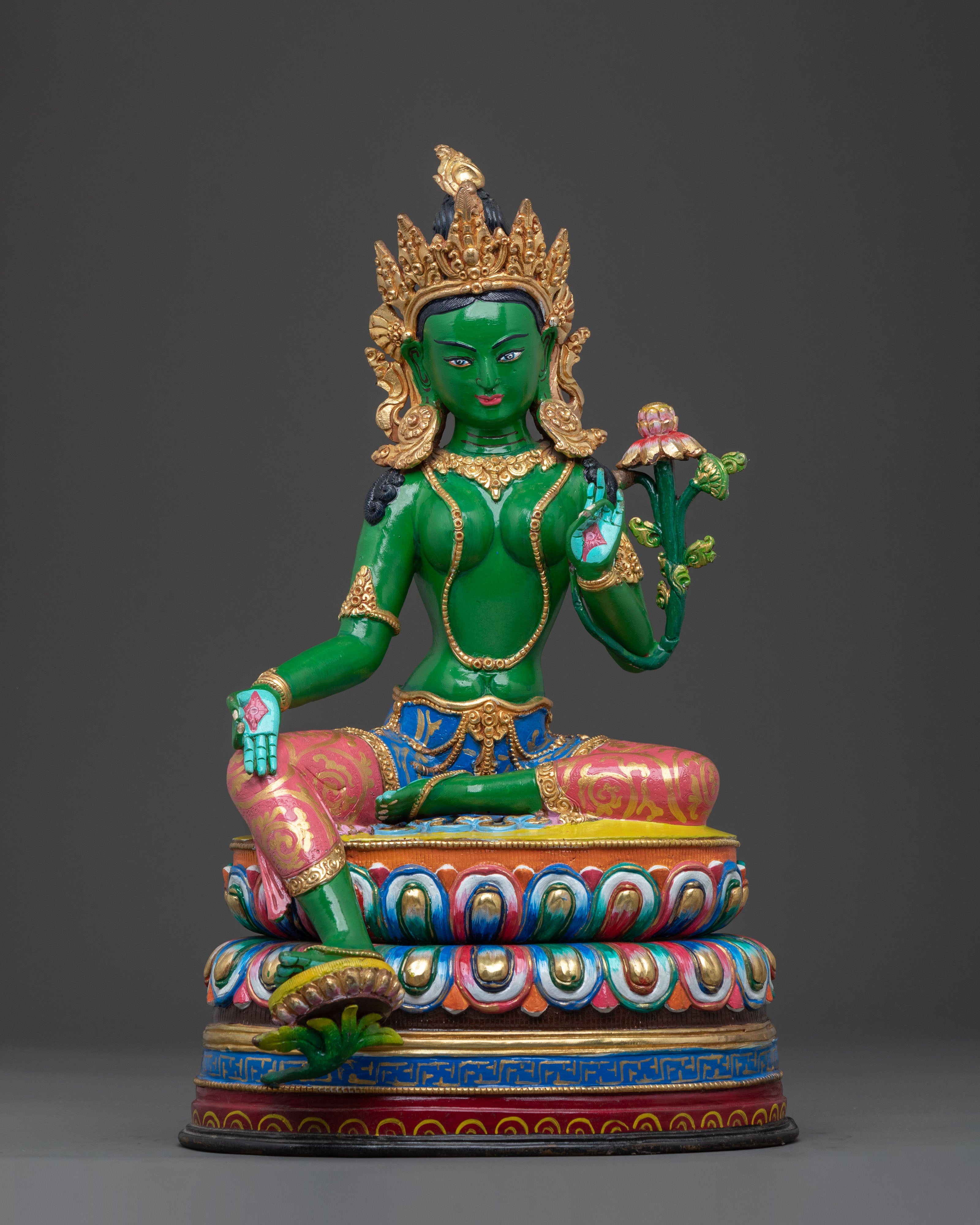 Hand Carved Green Tara Sculpture | Goddess of Compassion & Protection