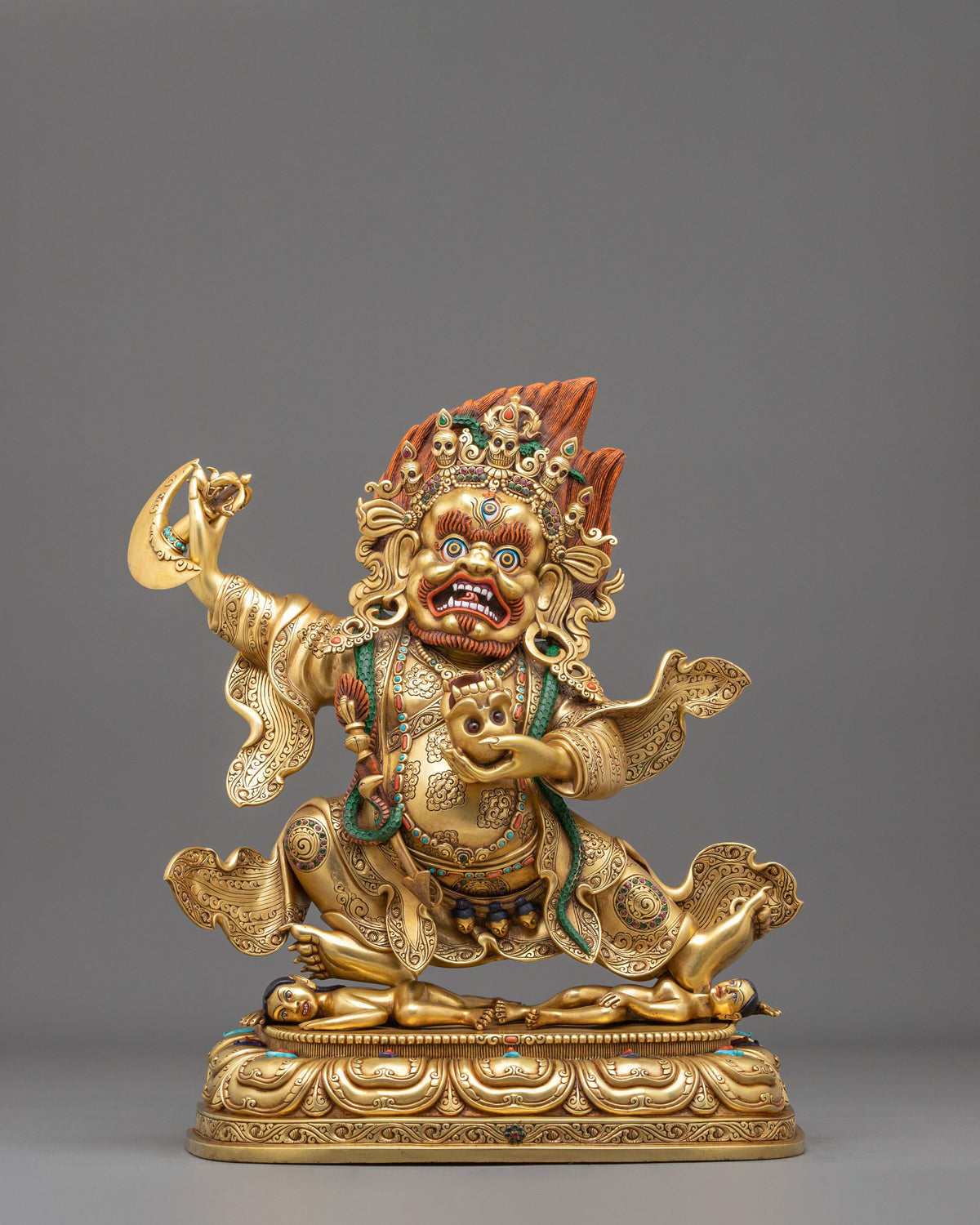 24K Gold Gilded Copper Mahakala Bernakchen Statue | Vajrayana Protector