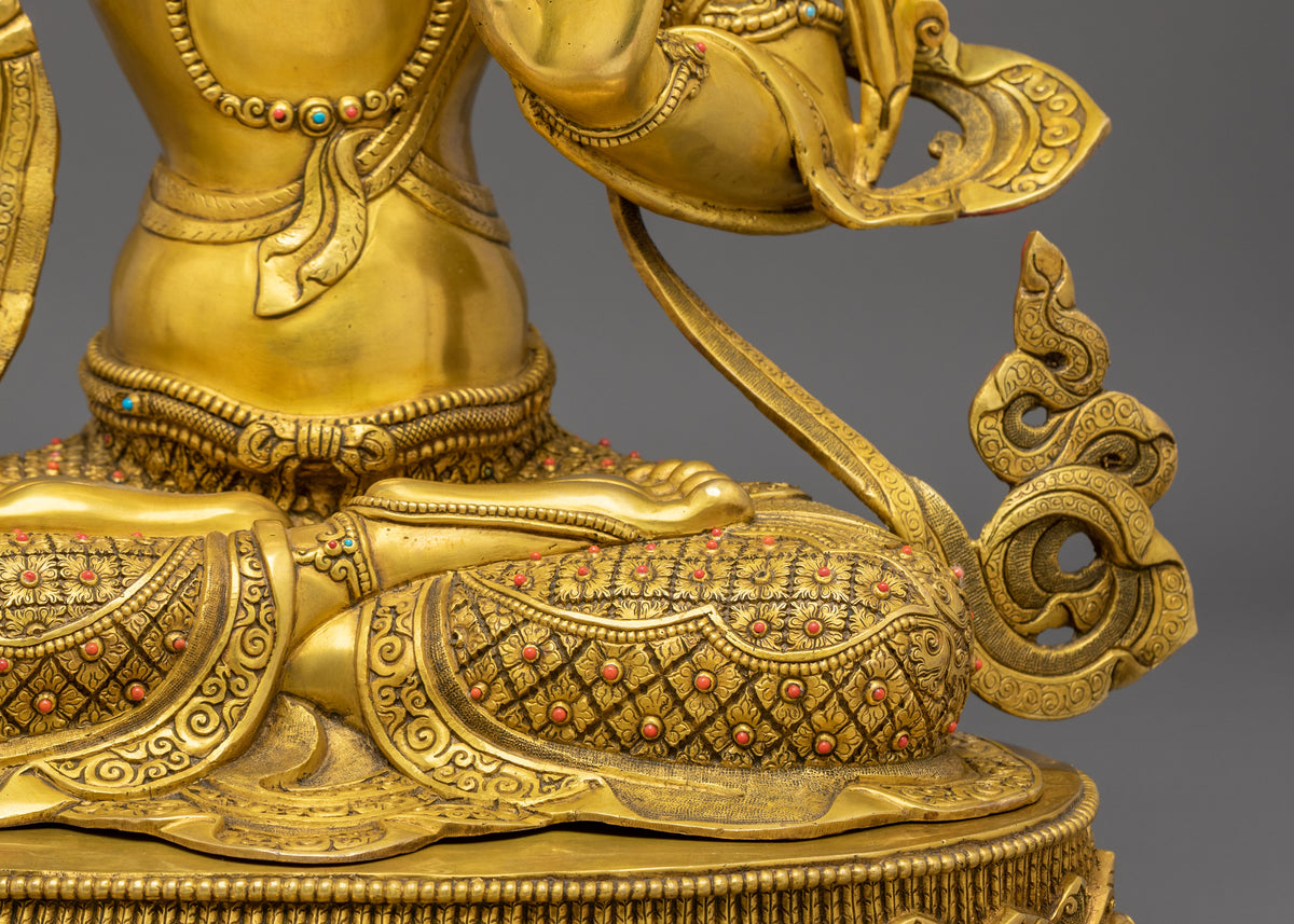Manjughoṣa Sculpture of Wisdom |  24K Gold Gilded Copper Statue