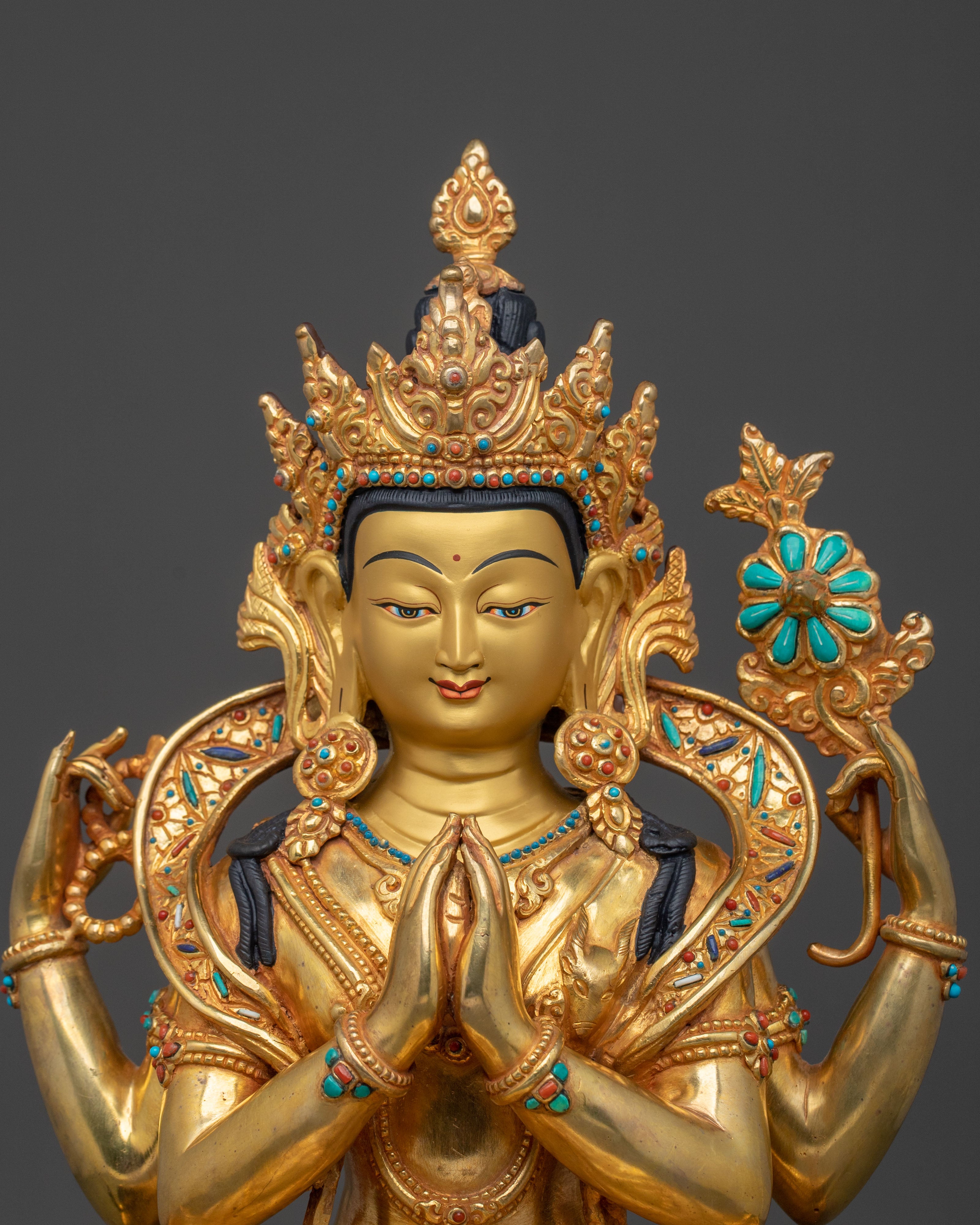 Handmade Four Armed Chenrezig Sculpture | Home Decor