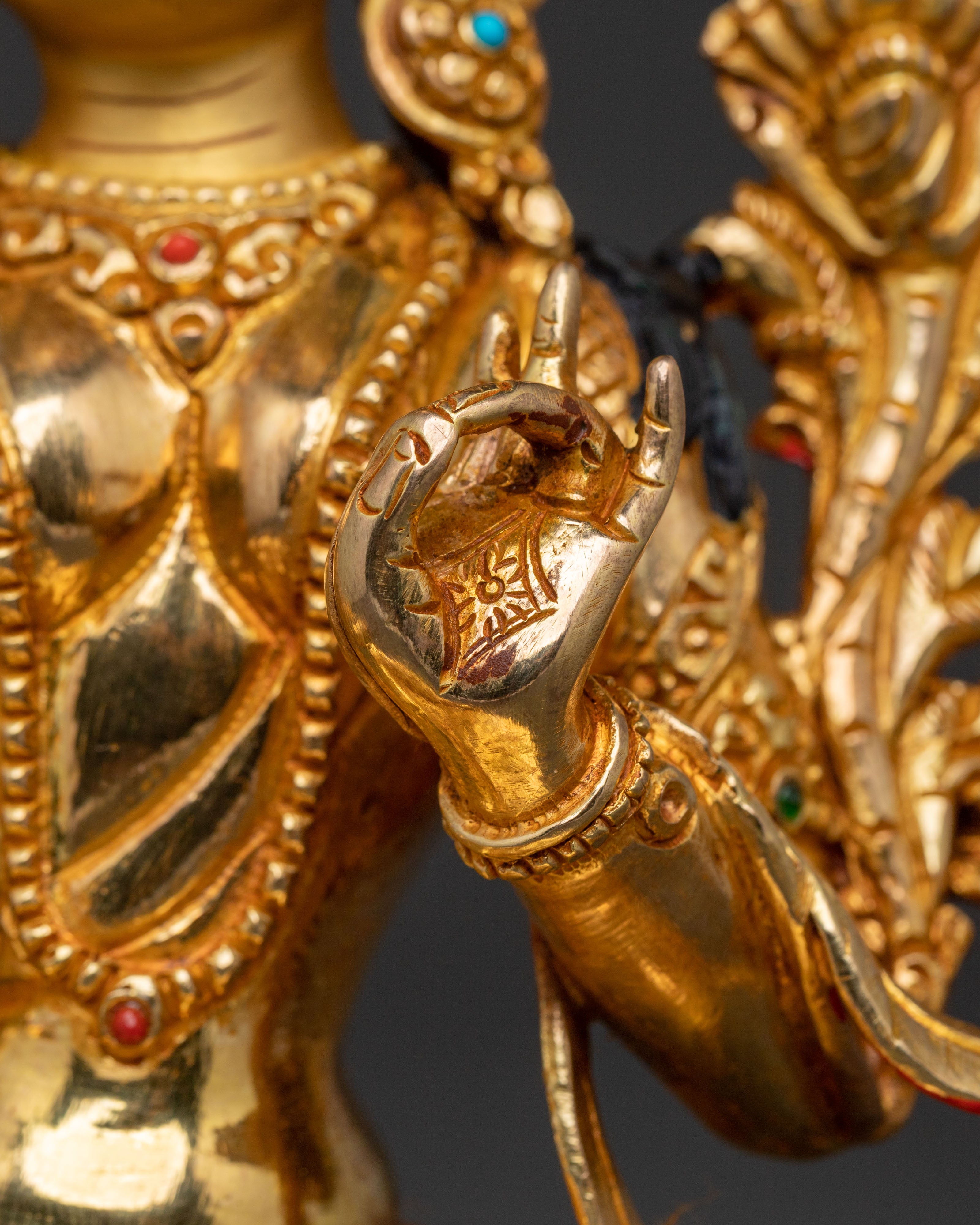 Green Tara Golden Statue: Divine Grace