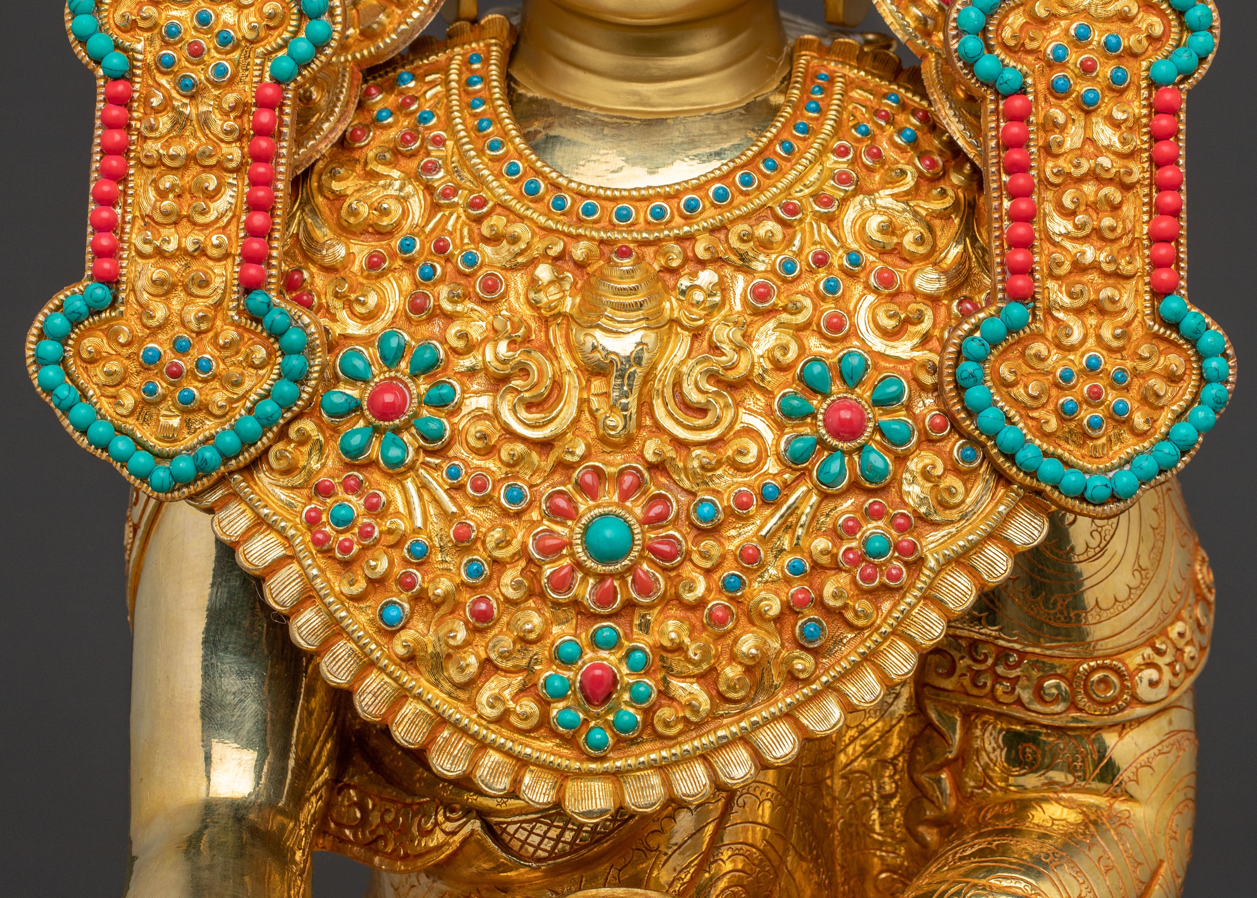 24k Gold Gilded Shakyamuni Buddha Statue with Crown
