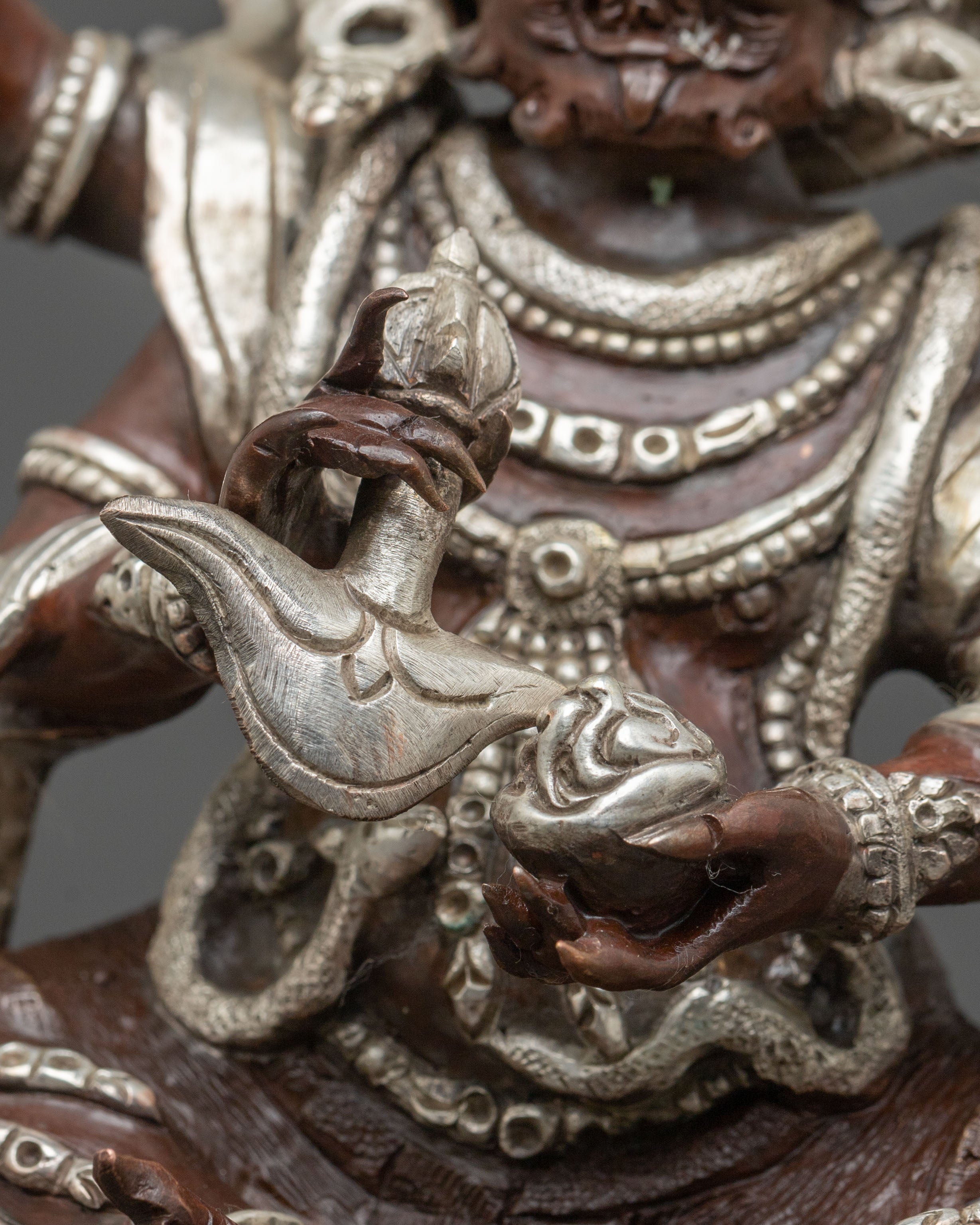 Four Armed Mahakala Statue of Protection | Oxidized Copper