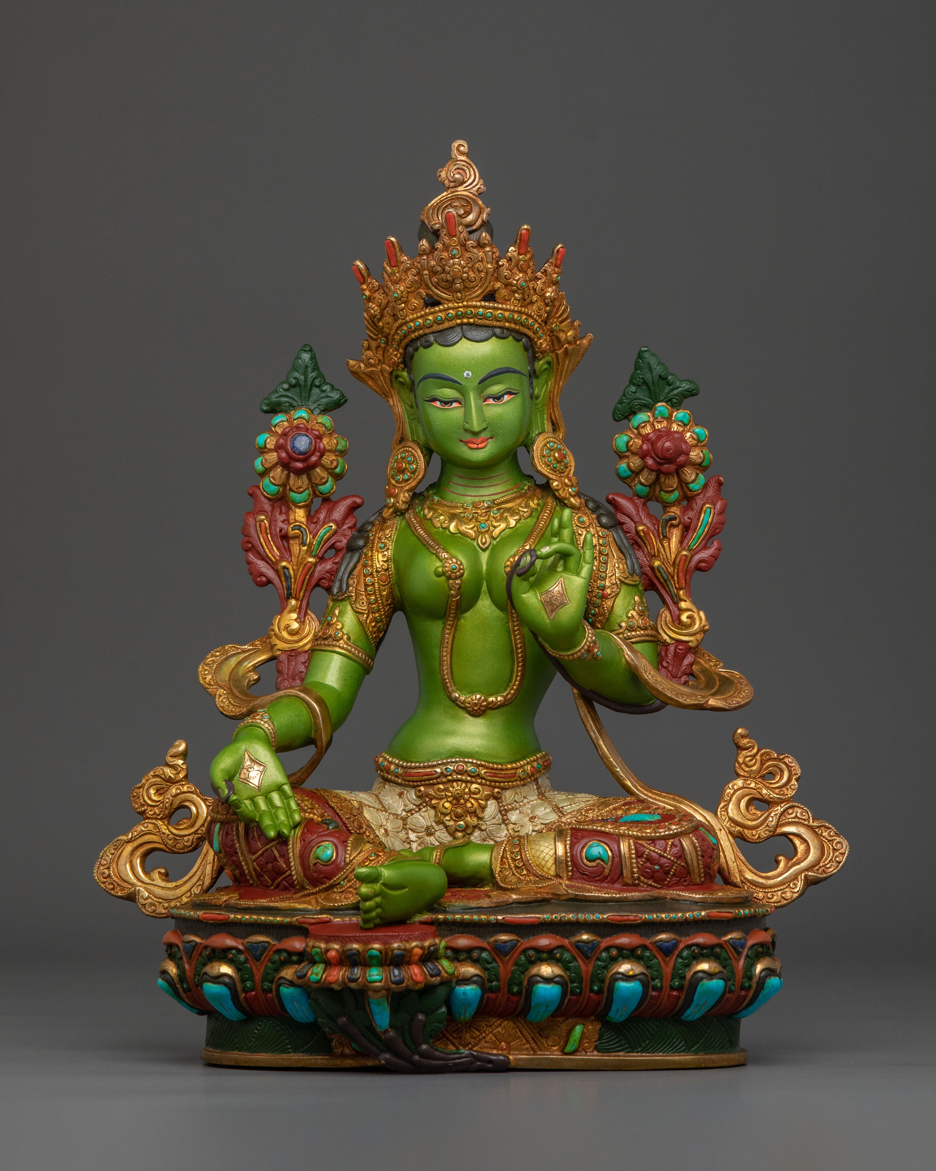 Handcrafted Green Tara Statue for Decor | Tibetan Goddess Figurine