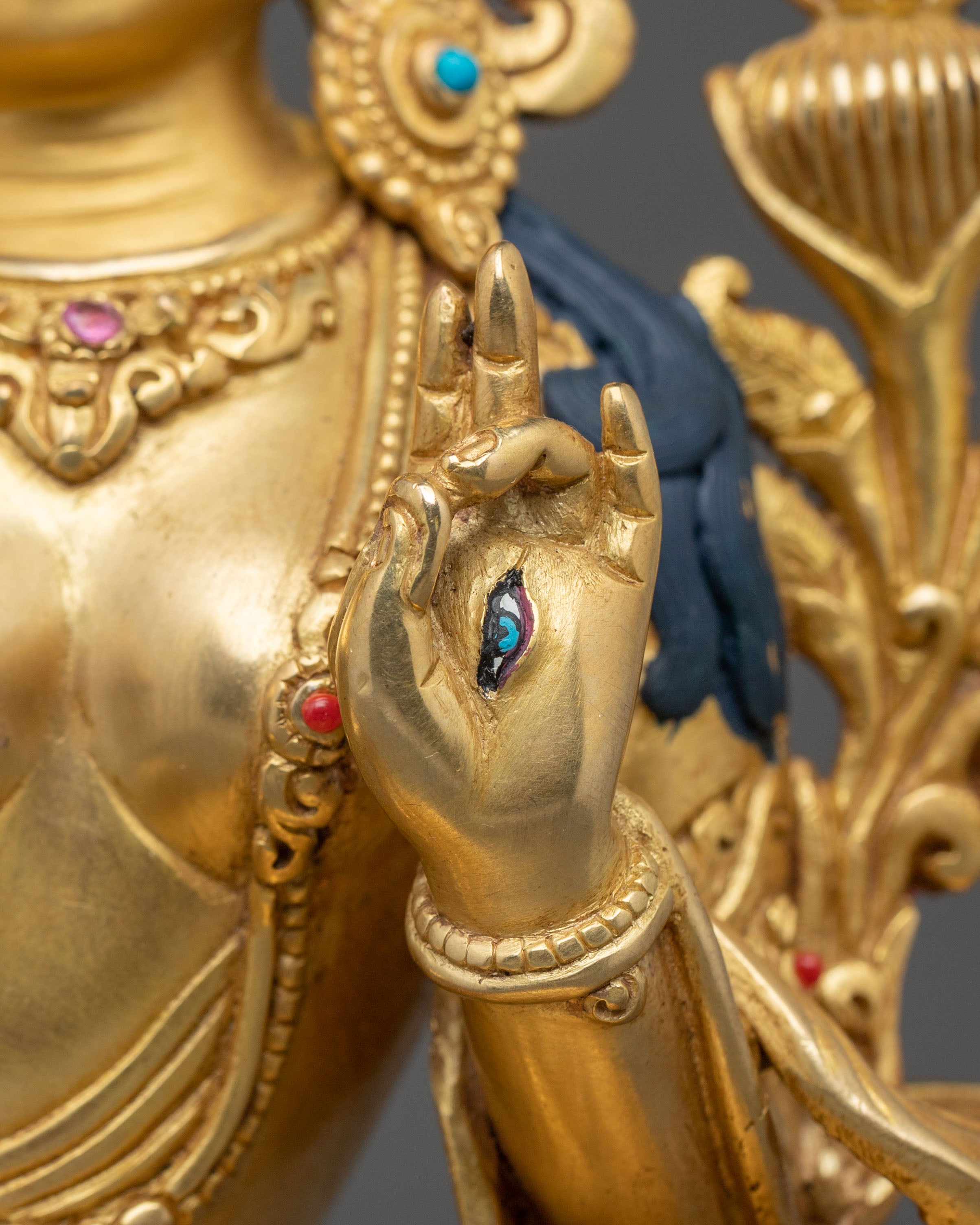 Tibetan Goddess | White Tara Sculpture Gilded in 24K Gold