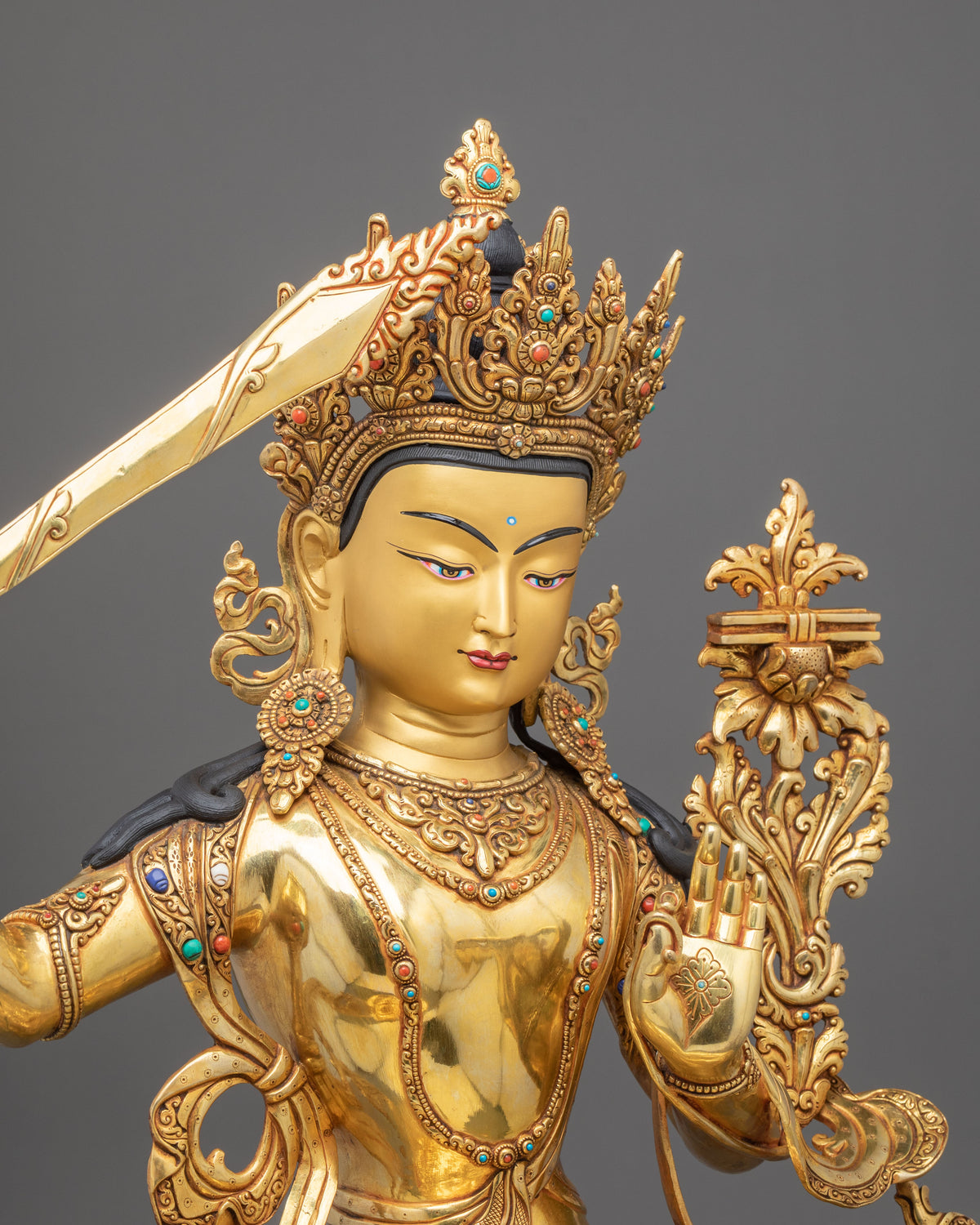 Hand-Carved Manjughoṣa Statue | Copper Sculpture