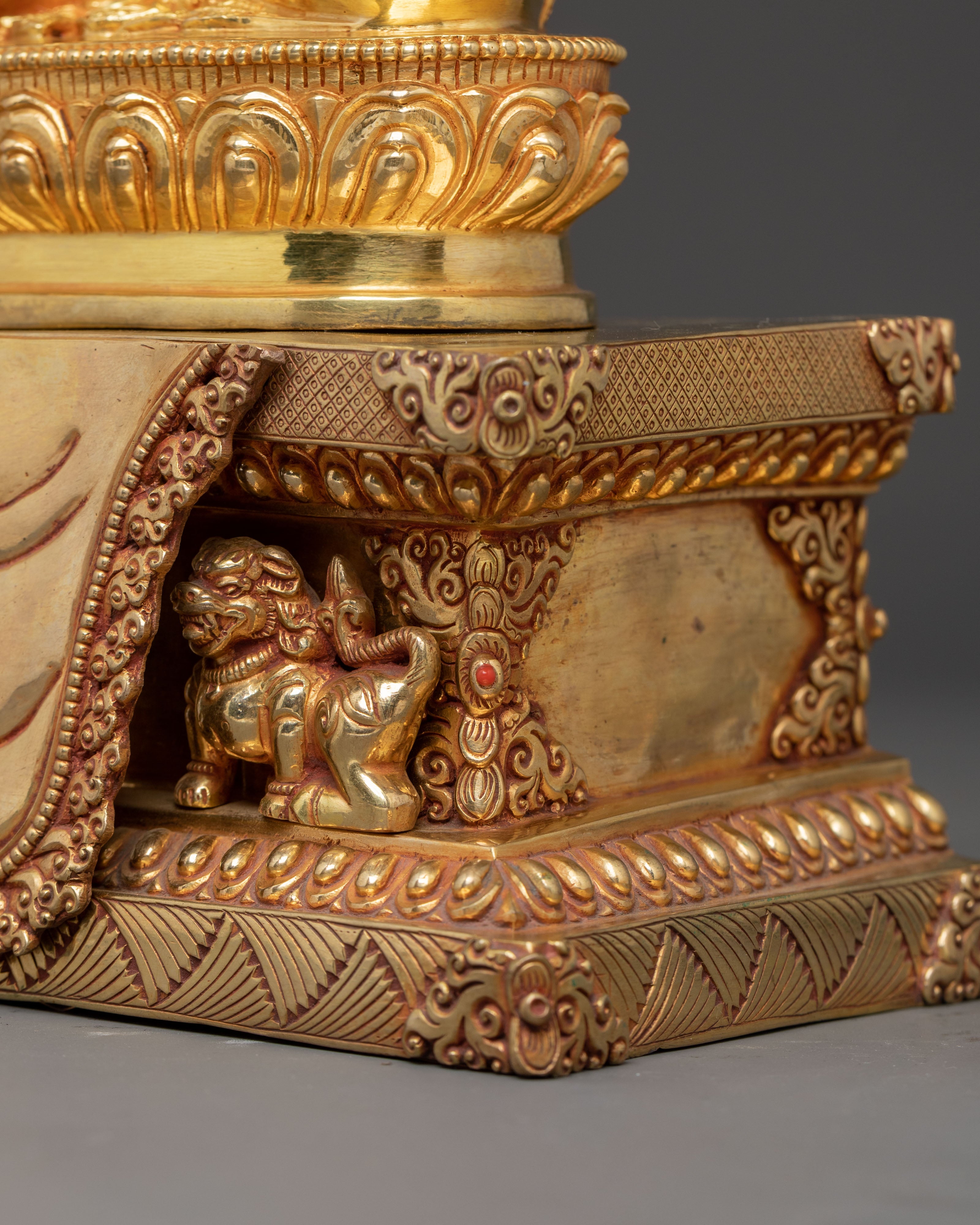 Handcrafted Sacred Statue of Shakyamuni Buddha on Throne | Peaceful Deity