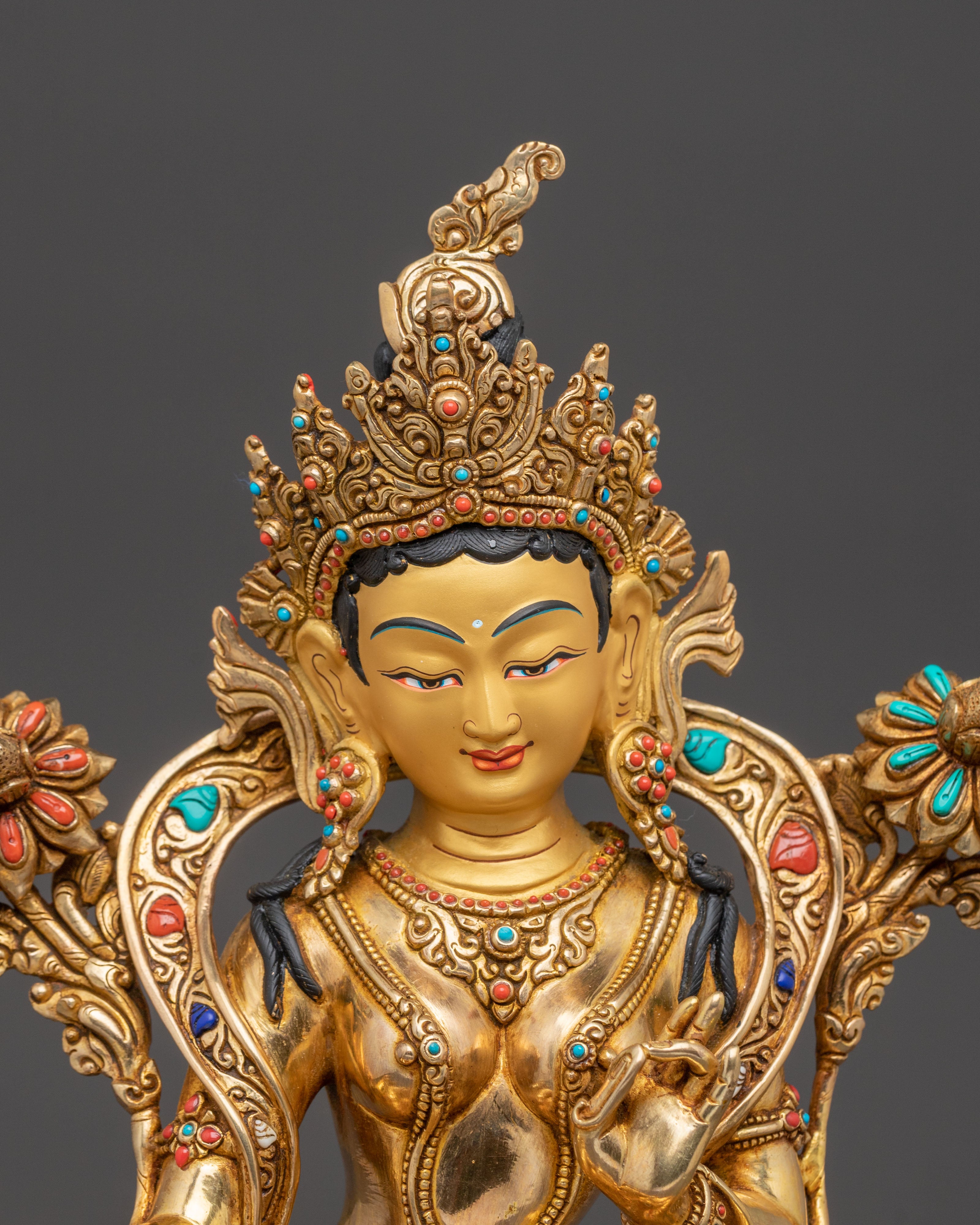 Green Tara Spiritual Blessing Statue | 24K Gold Gilded Art
