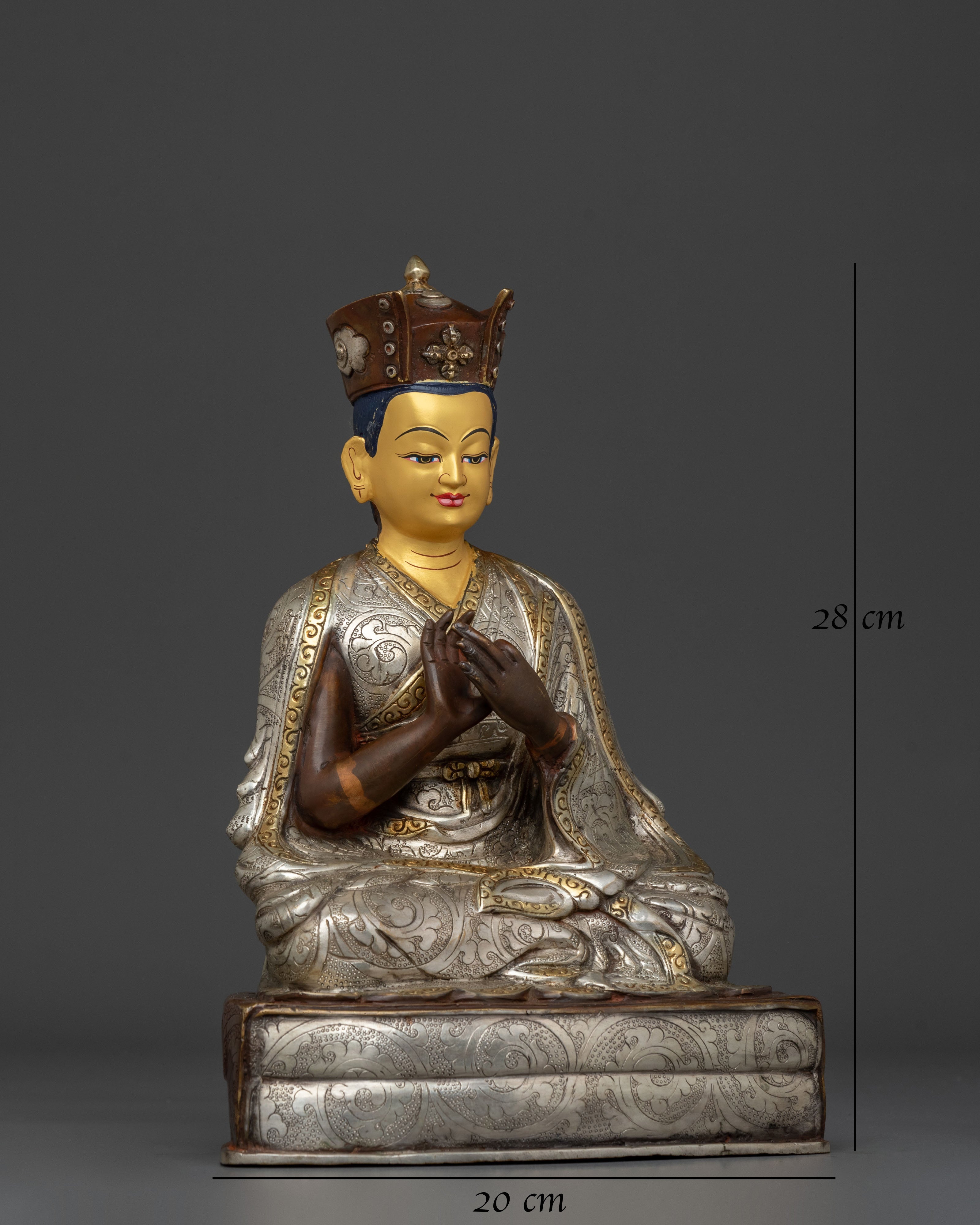 Buddhist Master Karmapa Sculpture: Handcrafted Gold and Silver Gilded Art