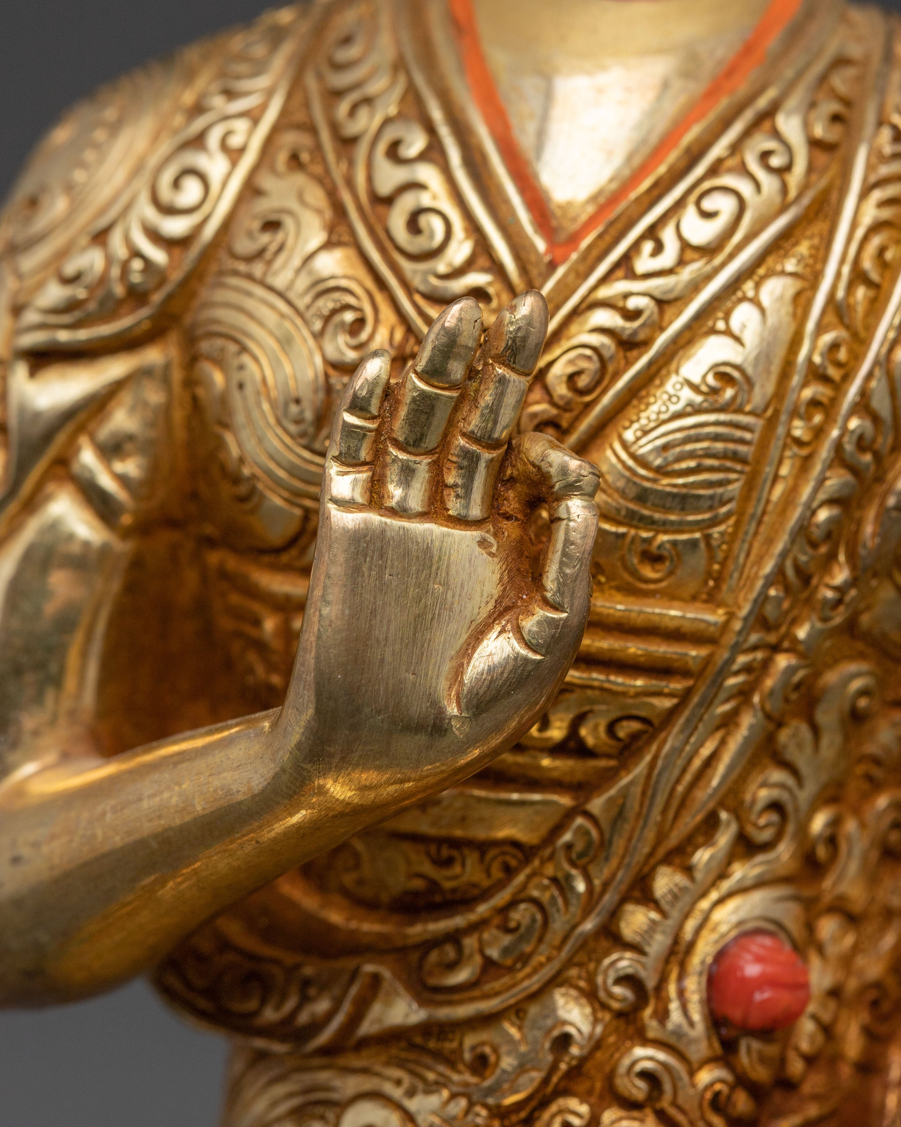 Tsongkhapa Set 24K Gold Gilded Copper Statue