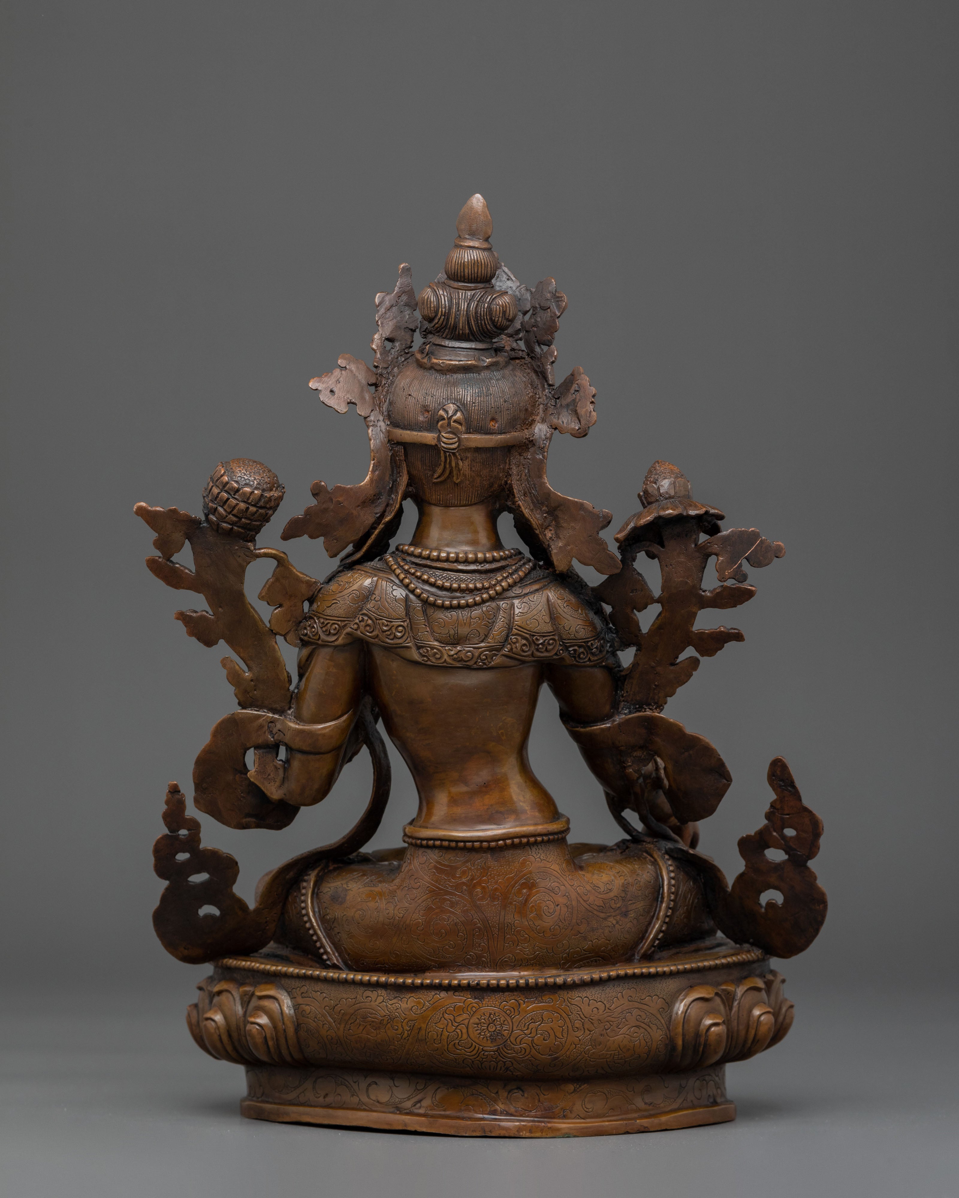 White Tara Blessing and Healing Statue in Oxidized Copper