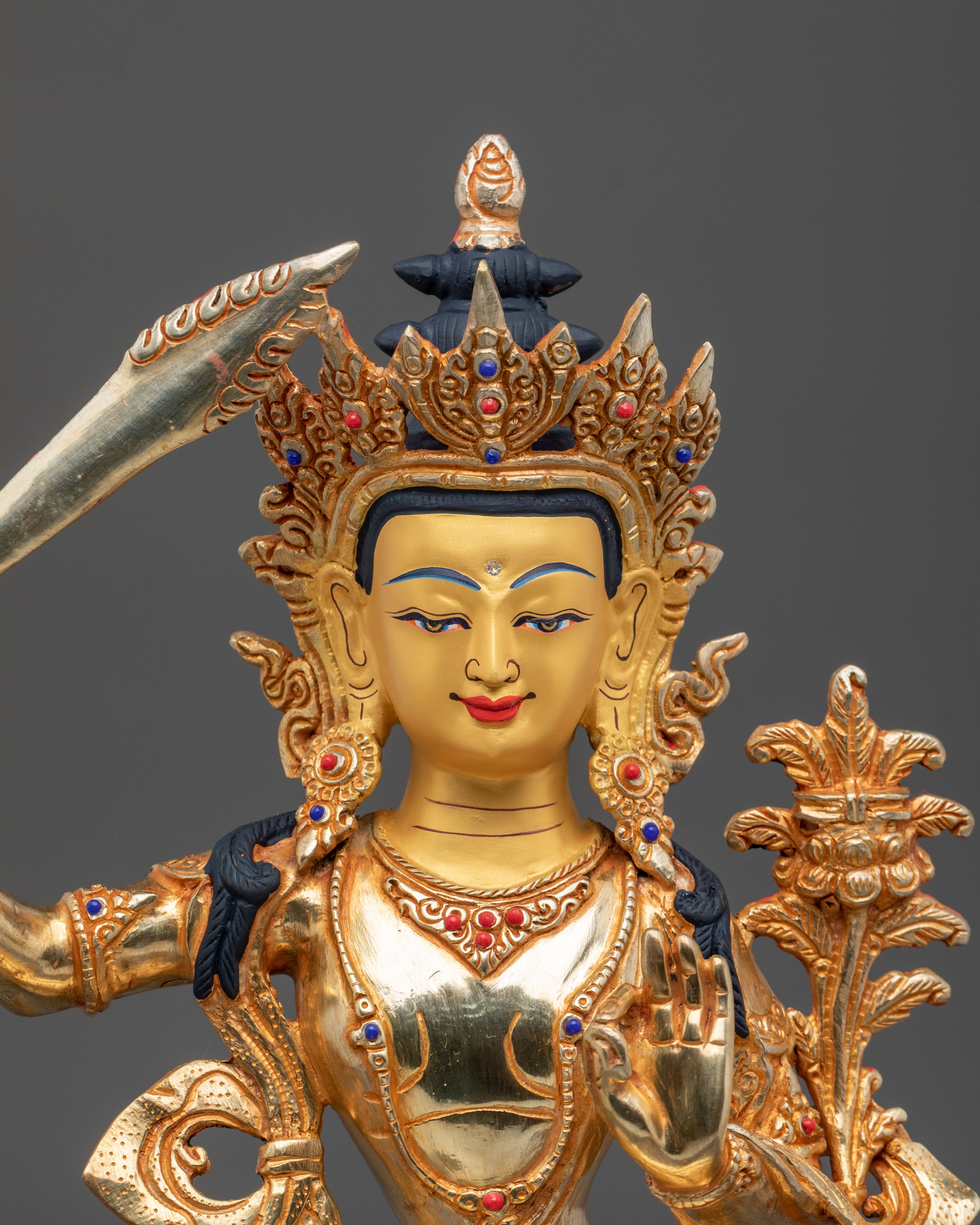 Manjushri 24K Gold Plated Sculpture | Altar Decor