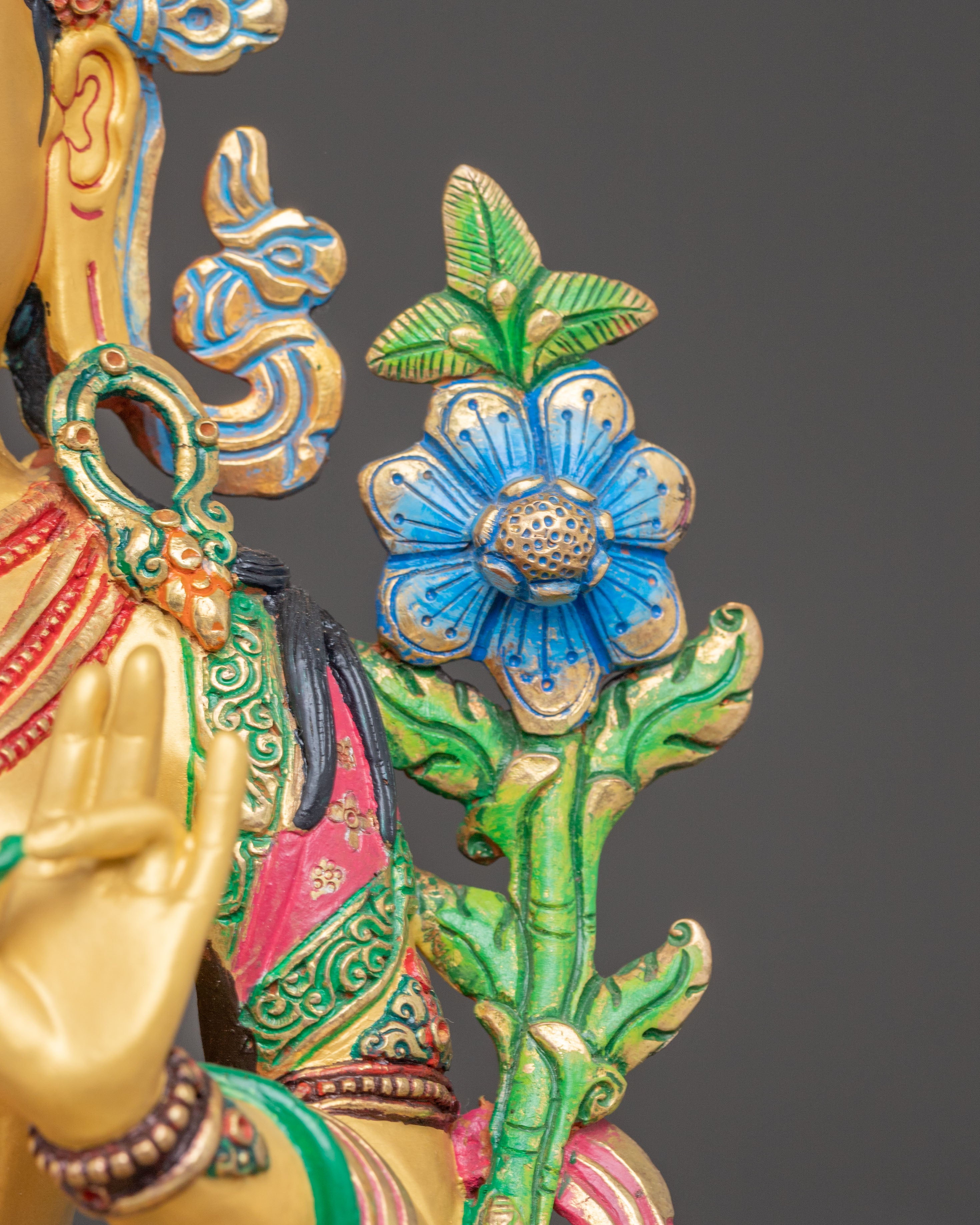 Vibrant Mother Green Tara Statue | 24K Gold Gilded Sculpture