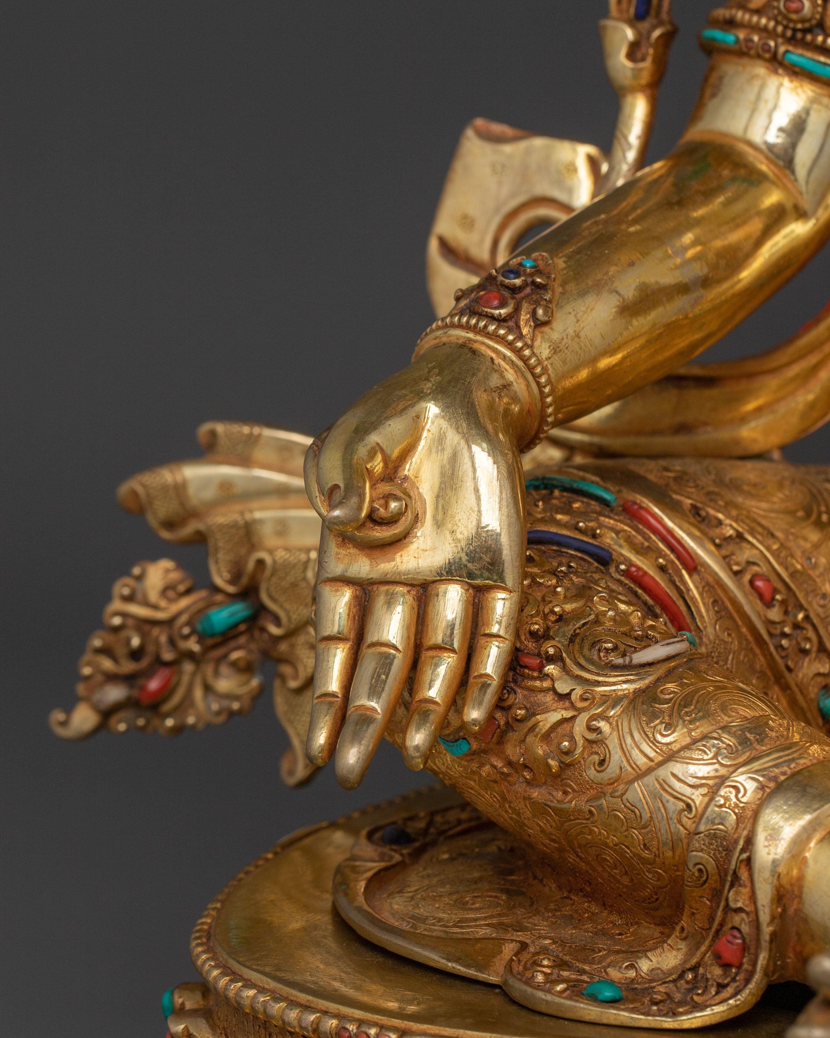 Goddess of Compassion: Green 24K Gold Glided Tara Statue