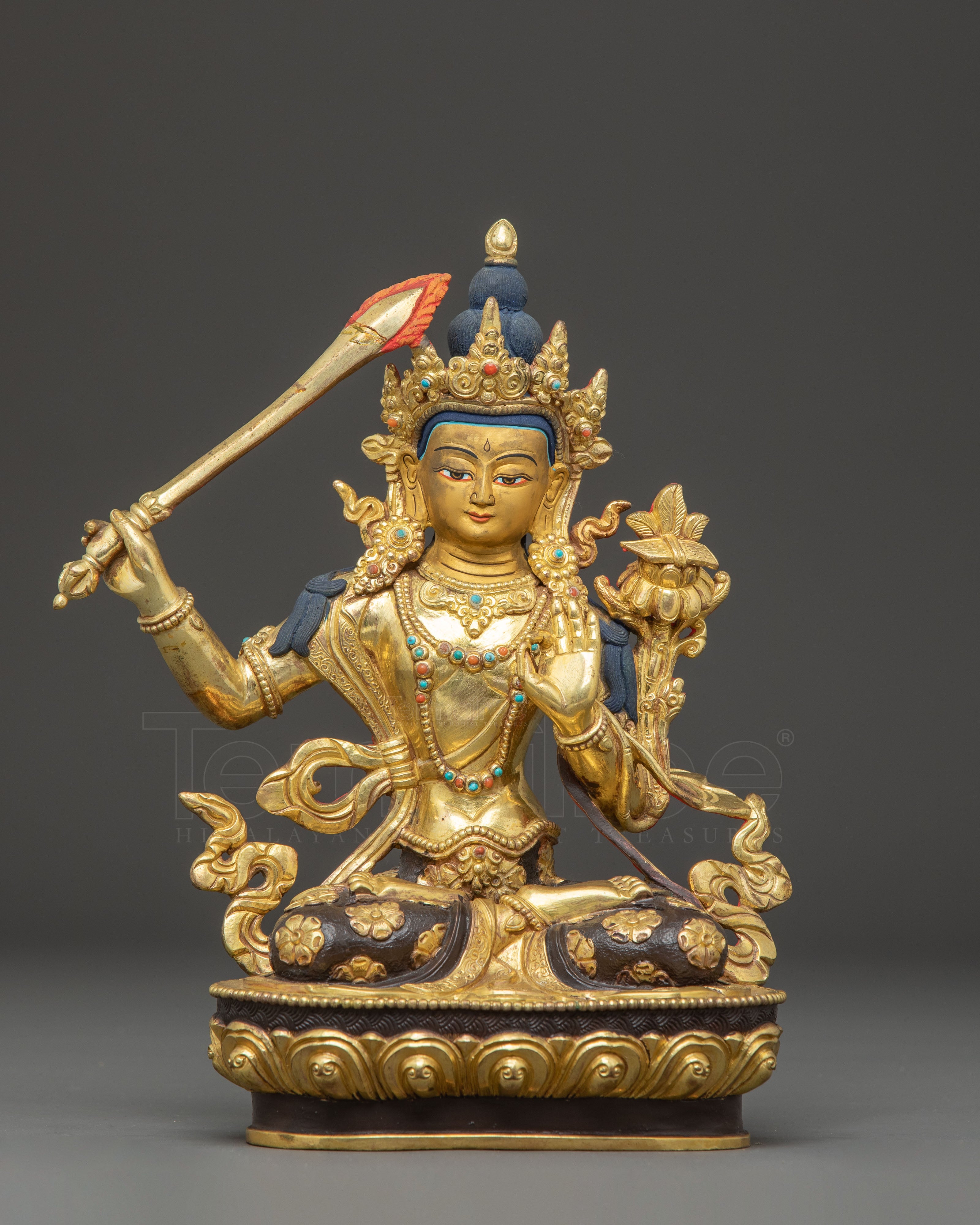 Golden Manjushri Statue of Power and Wisdom