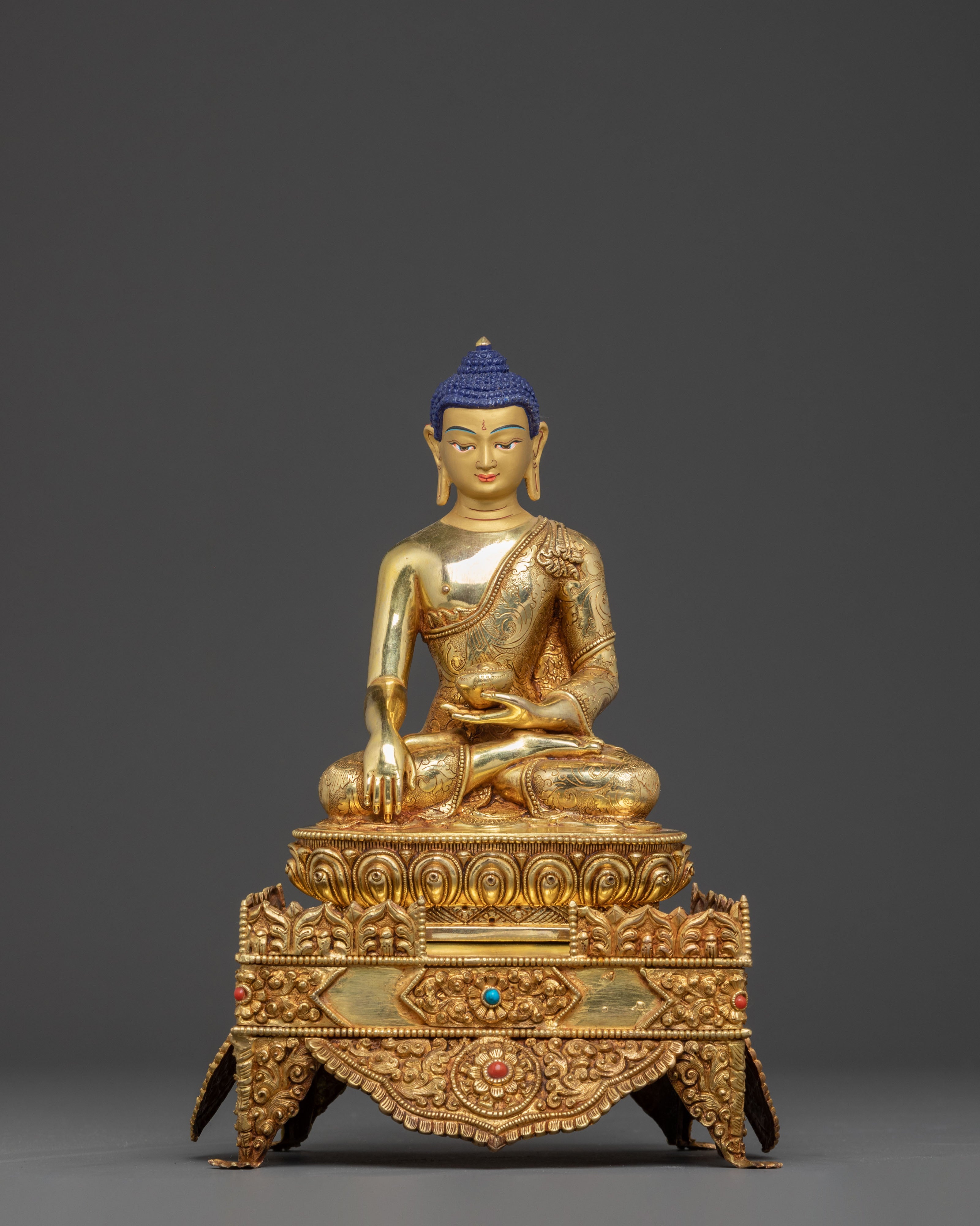 Shakyamuni Buddha Tibetan Statue - 24K Gold Gilded
