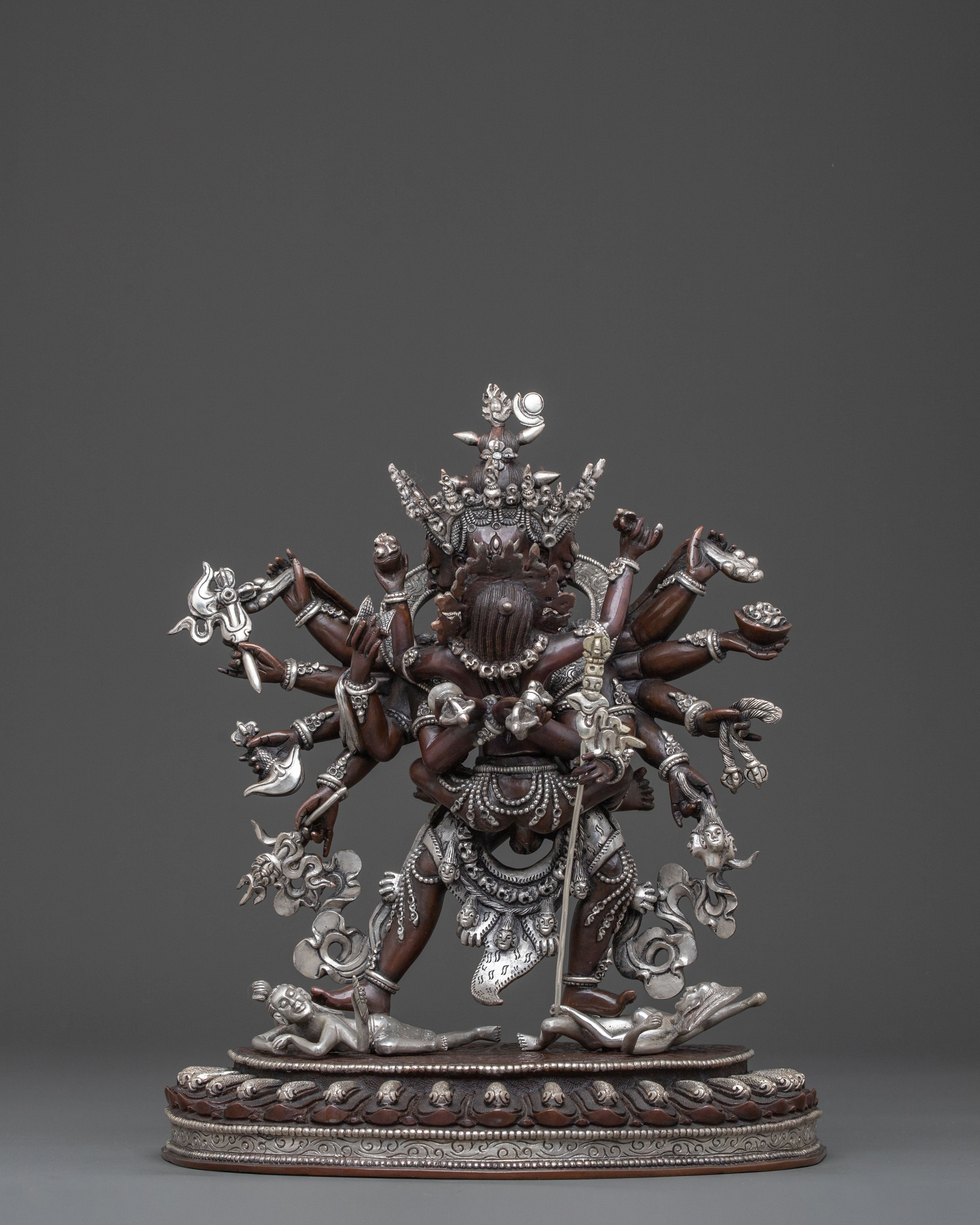Chakrasamvara: Oxidized Copper Statue with Silver Plating