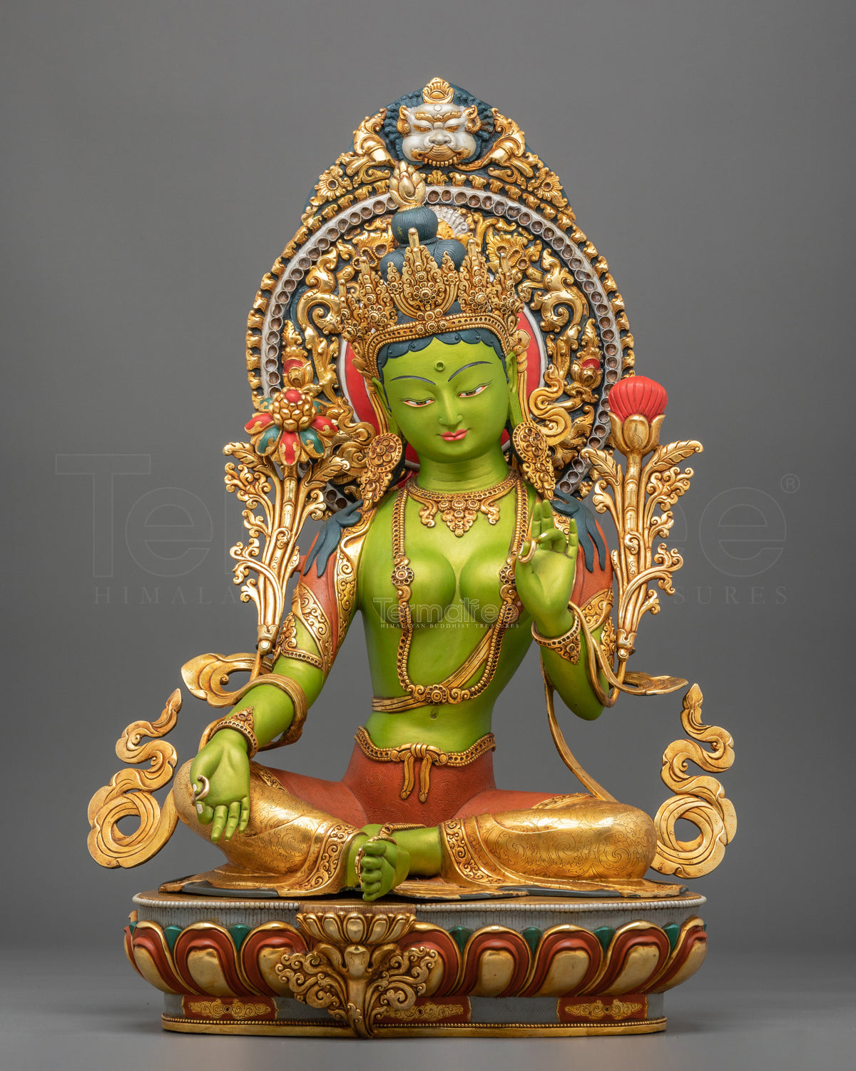 Green Tara Statue | Gold and Acrylic Painted Figurine