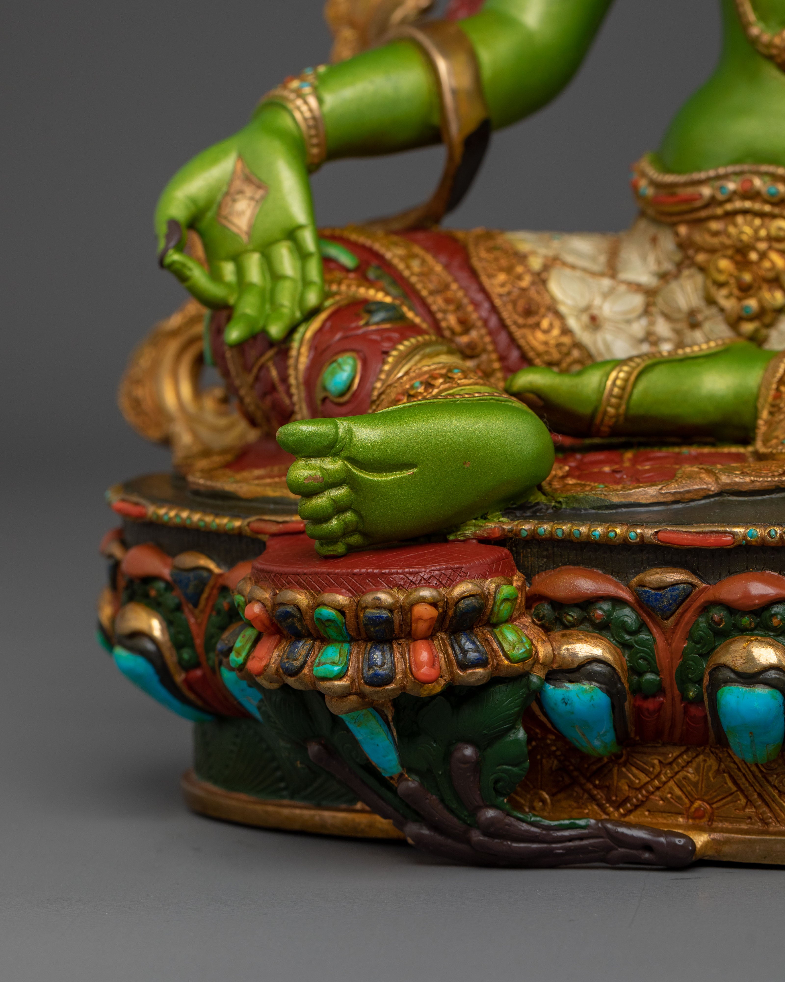 Handcrafted Green Tara Statue for Decor | Tibetan Goddess Figurine