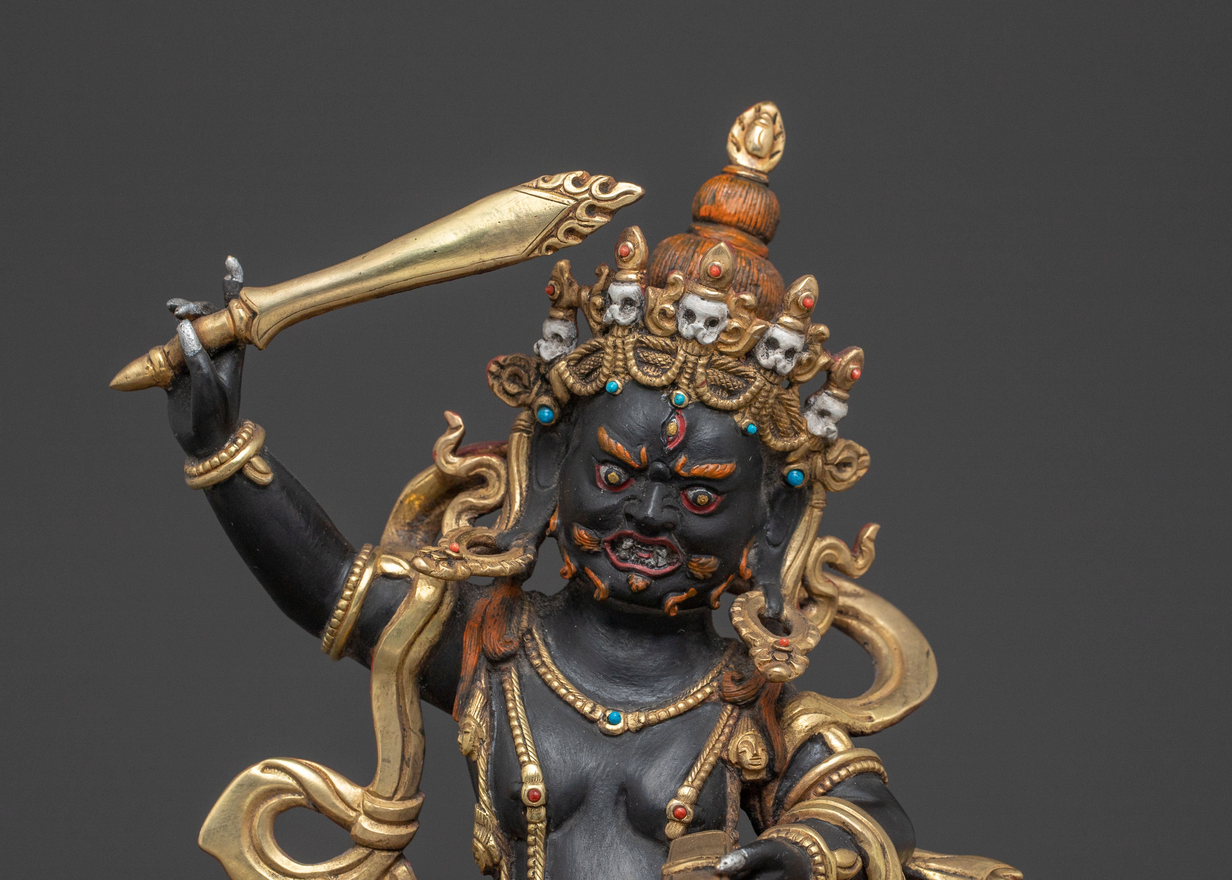 Wrathful Fortune Icon Black Dzambhala Statue: Handcrafted Sacred Protector