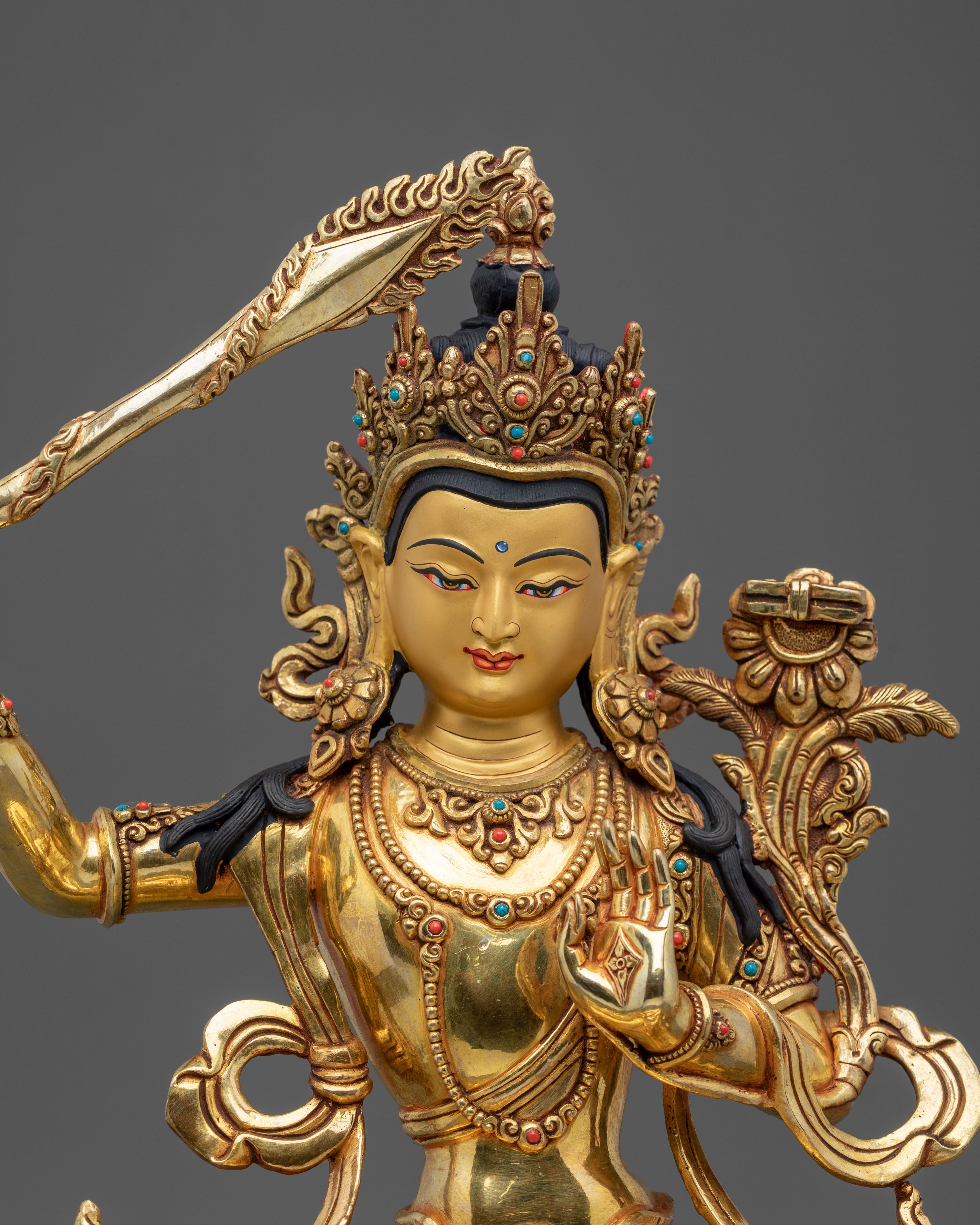 Manjushri Flaming Sword Wisdom Sculpture | Deity of Transcendent Knowledge