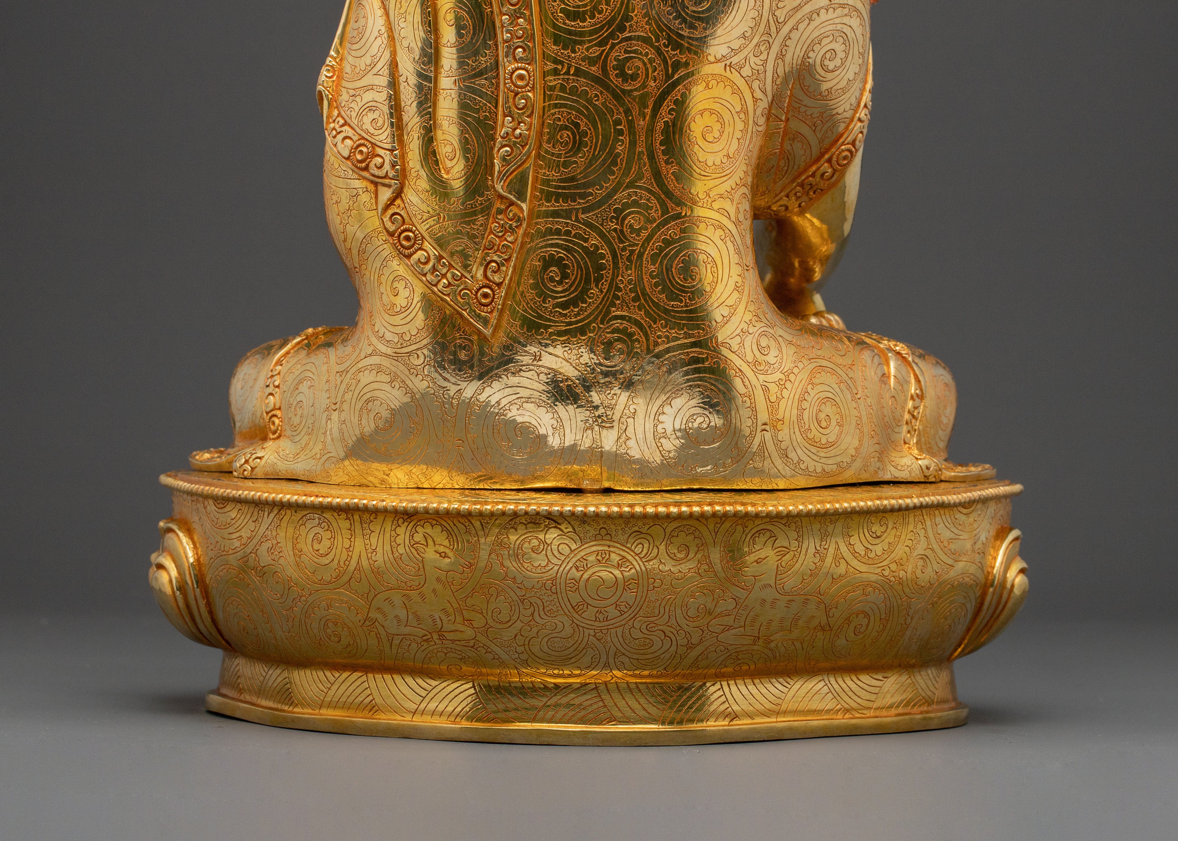 24k Gold Gilded Shakyamuni Buddha Statue with Crown