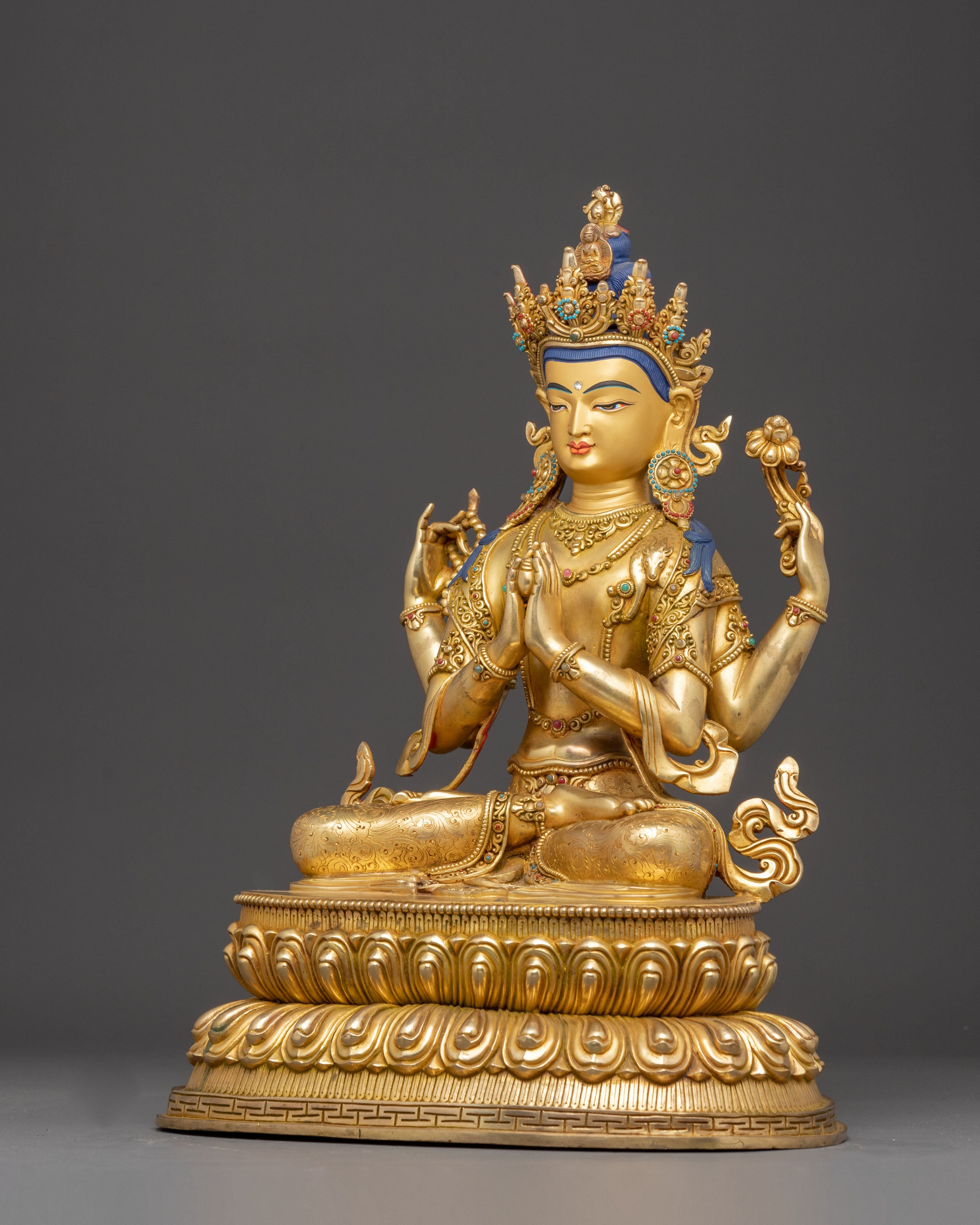 Himalayan Handcrafted Sculpture of Bodhisattva Chenrezig