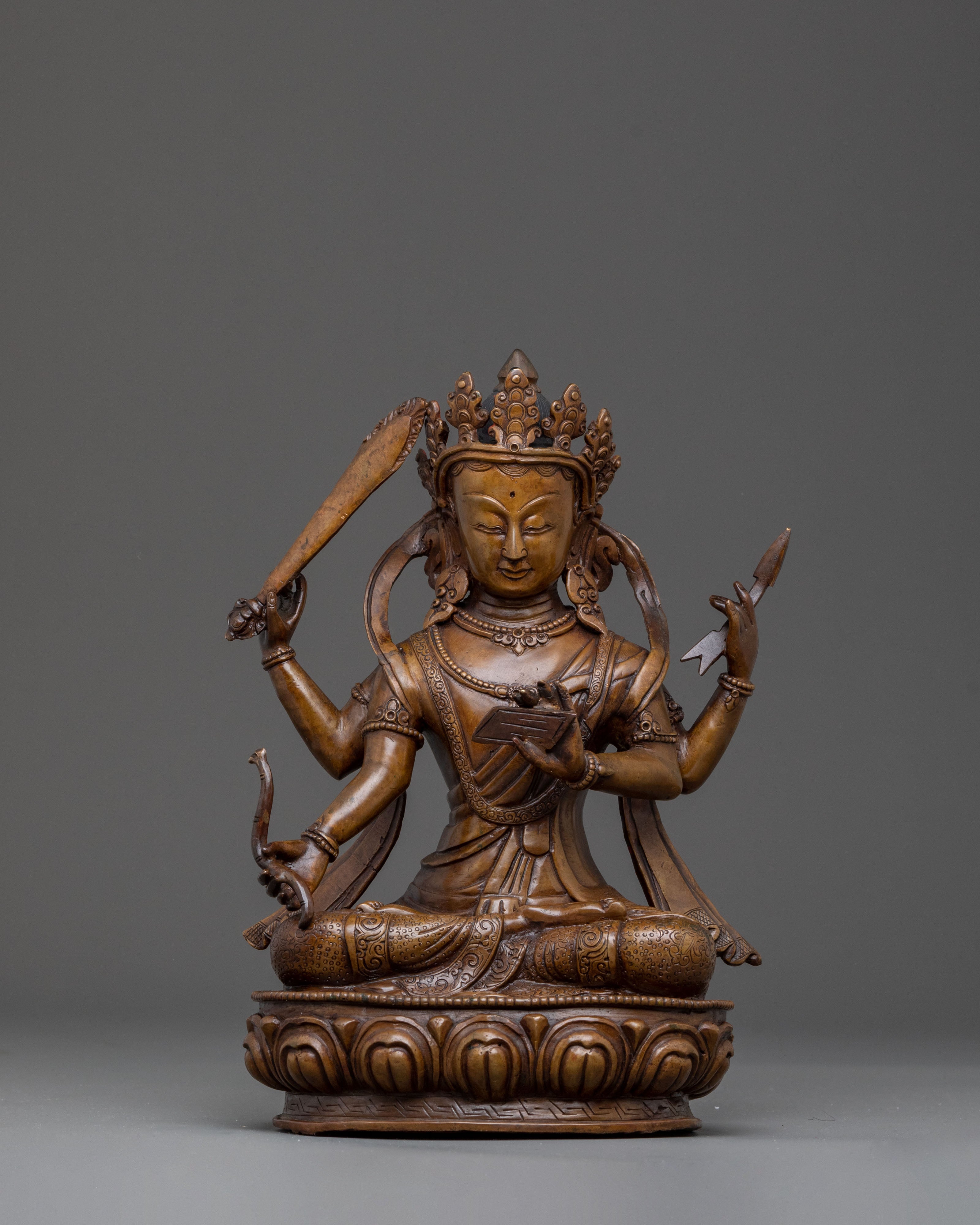 Handcrafted Maha Manjushri Wisdom Statue: Bodhisattva of Wisdom