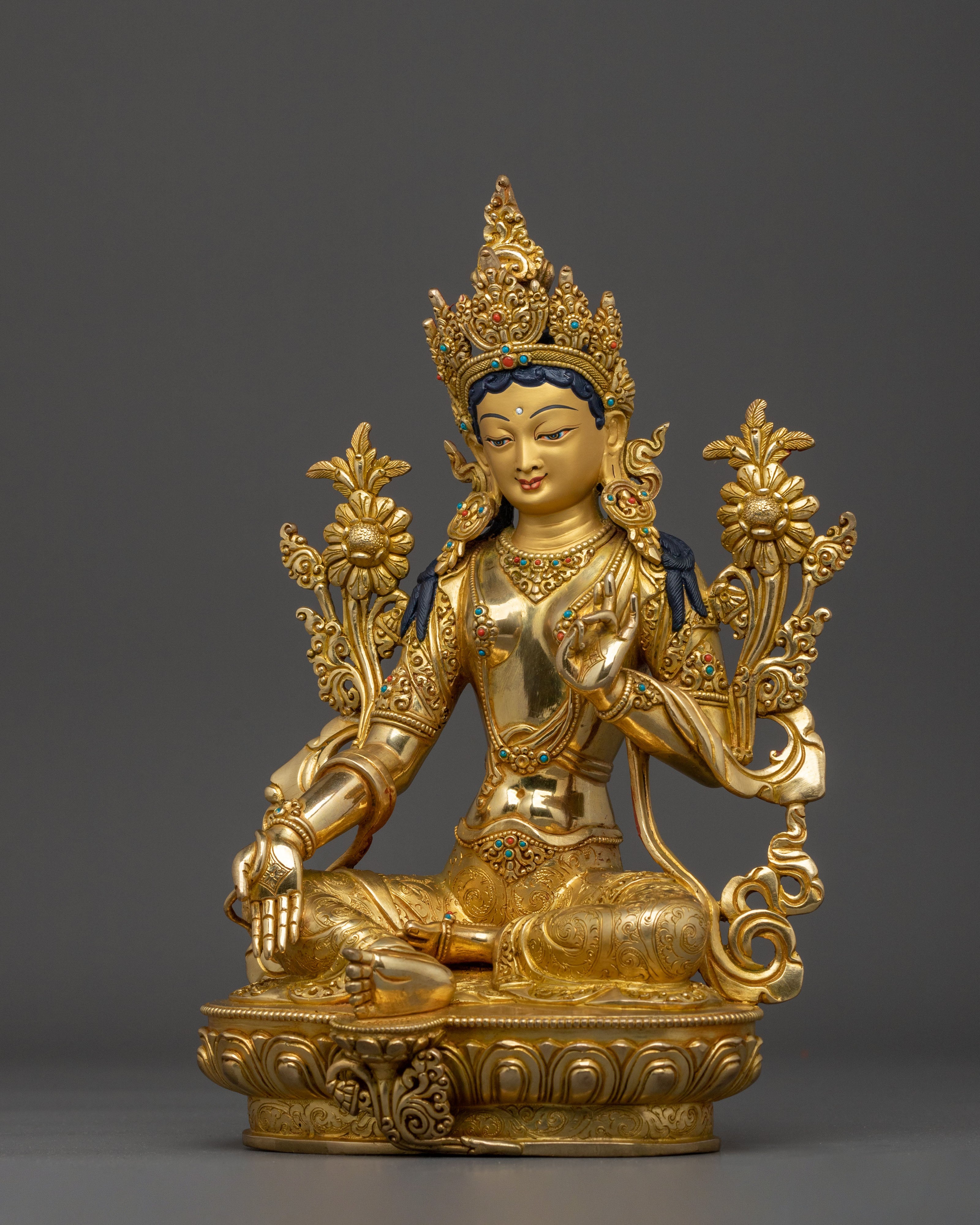 Traditional Tibetan 21 Tara Sculptures | 24K Gold Gilded Sacred Set