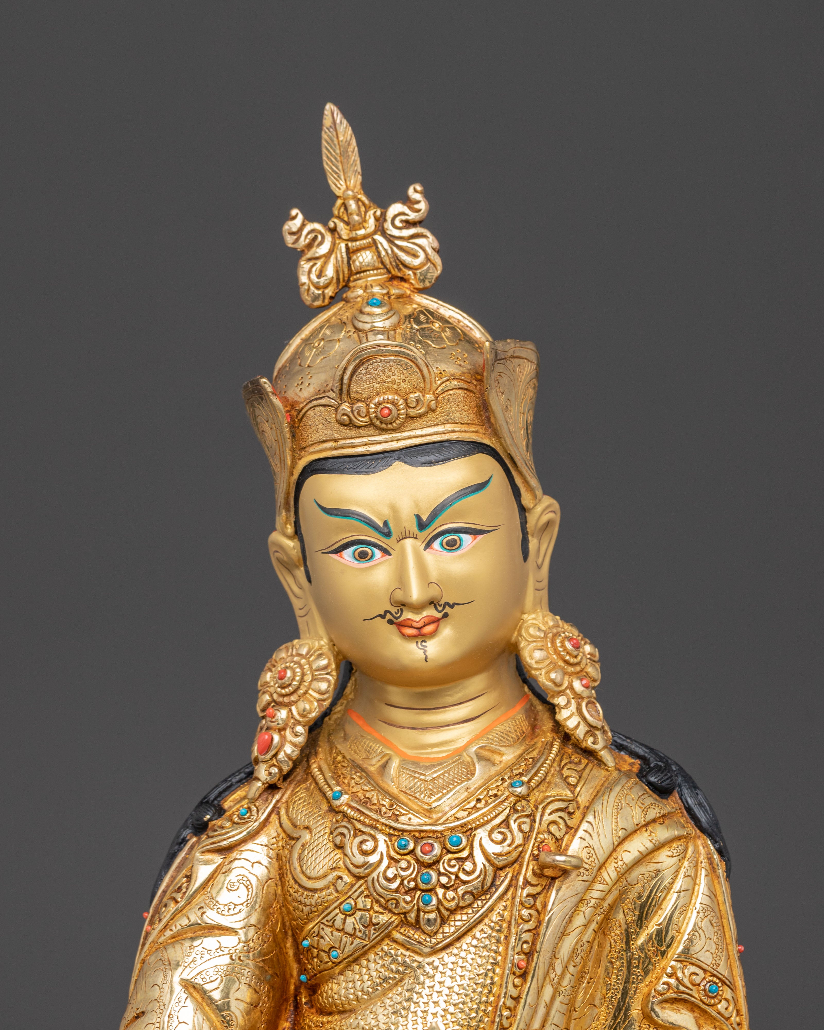 Guru Rinpoche Handcrafted Statue | 24k Gold Gilded Sculpture