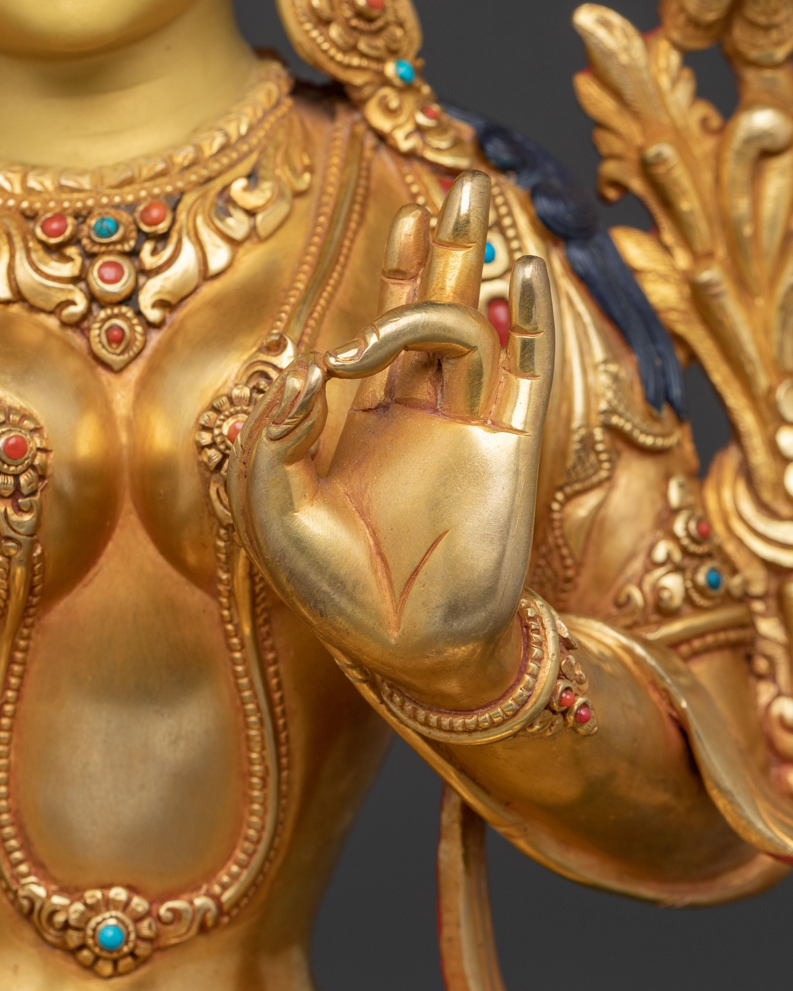 Green Tara Healing Statue: 24K Gold Gilded