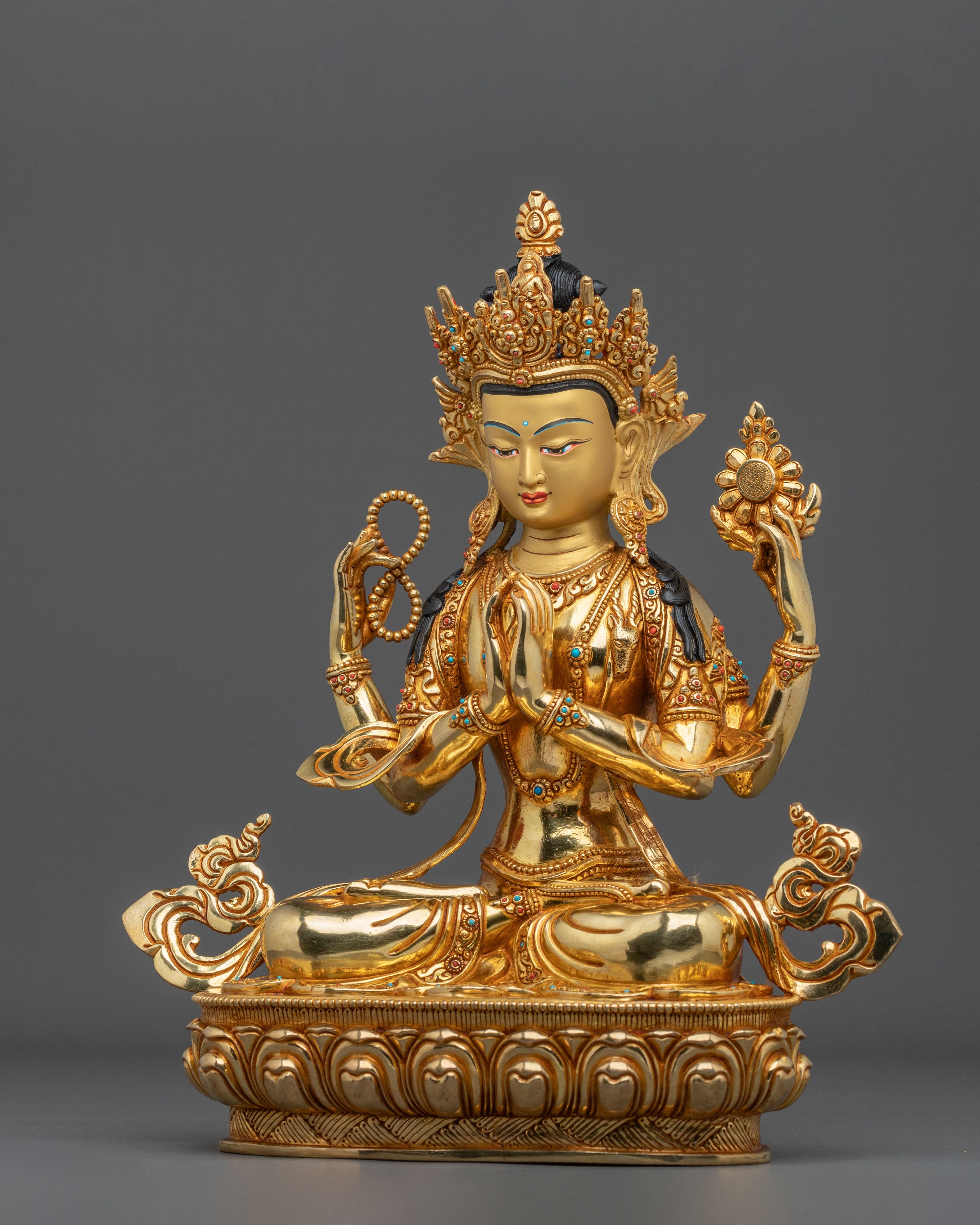 Four-Armed Chenrezig Sculpture | Handmade Copper Figurine