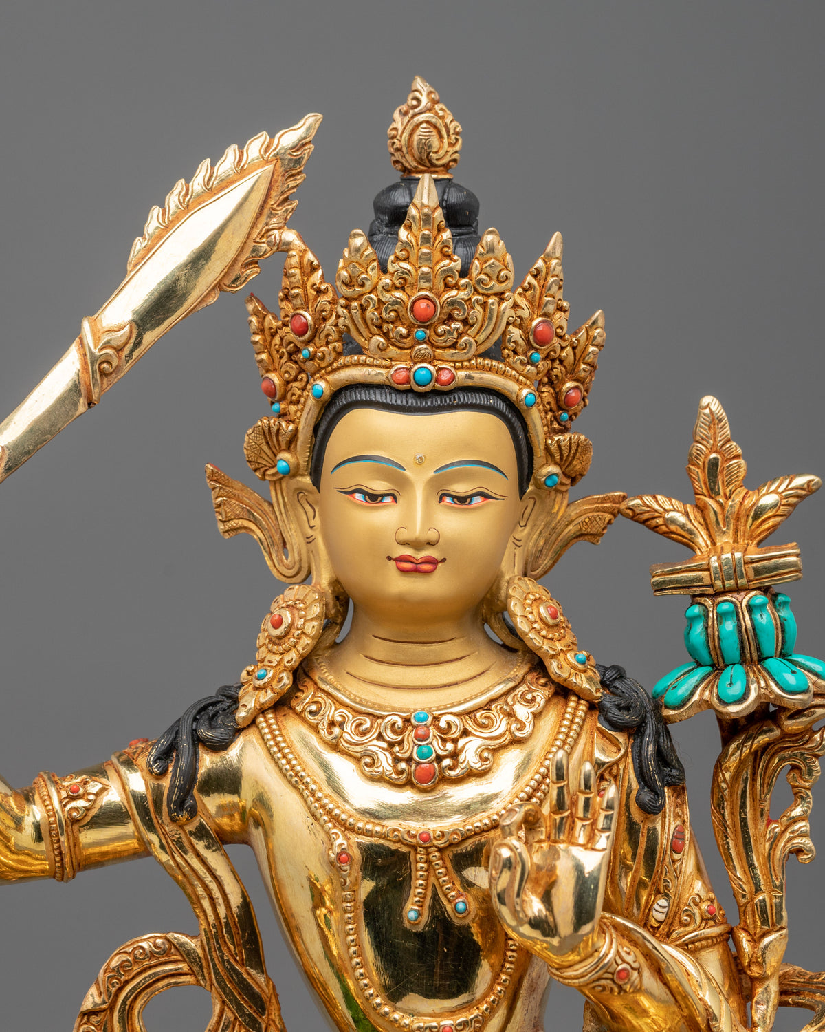 Simhanada Manjushri Sacred Buddhist Figurine | Home Decor
