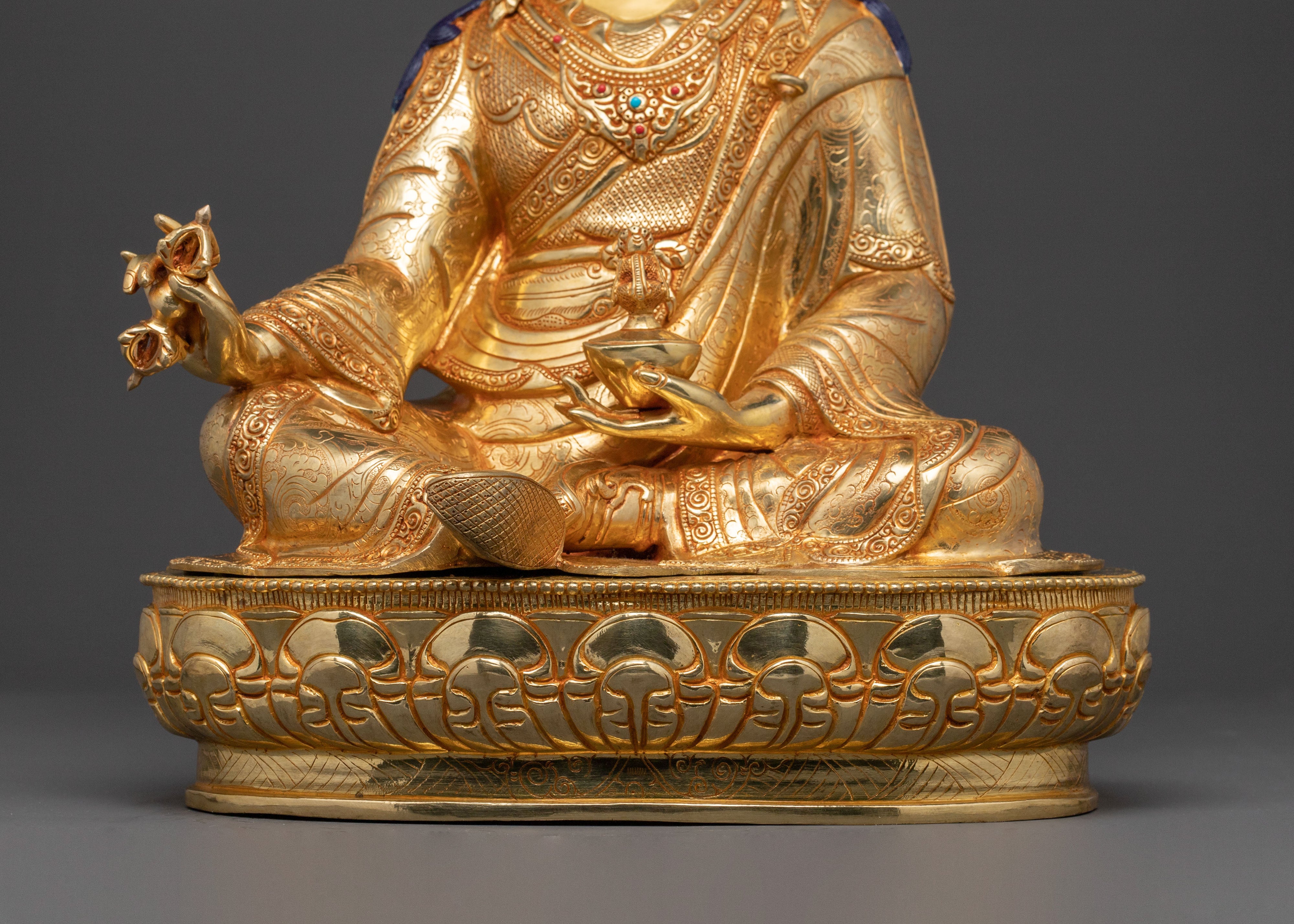 Guru Rinpoche Spiritual Statue: 24K Gold Gilded Art