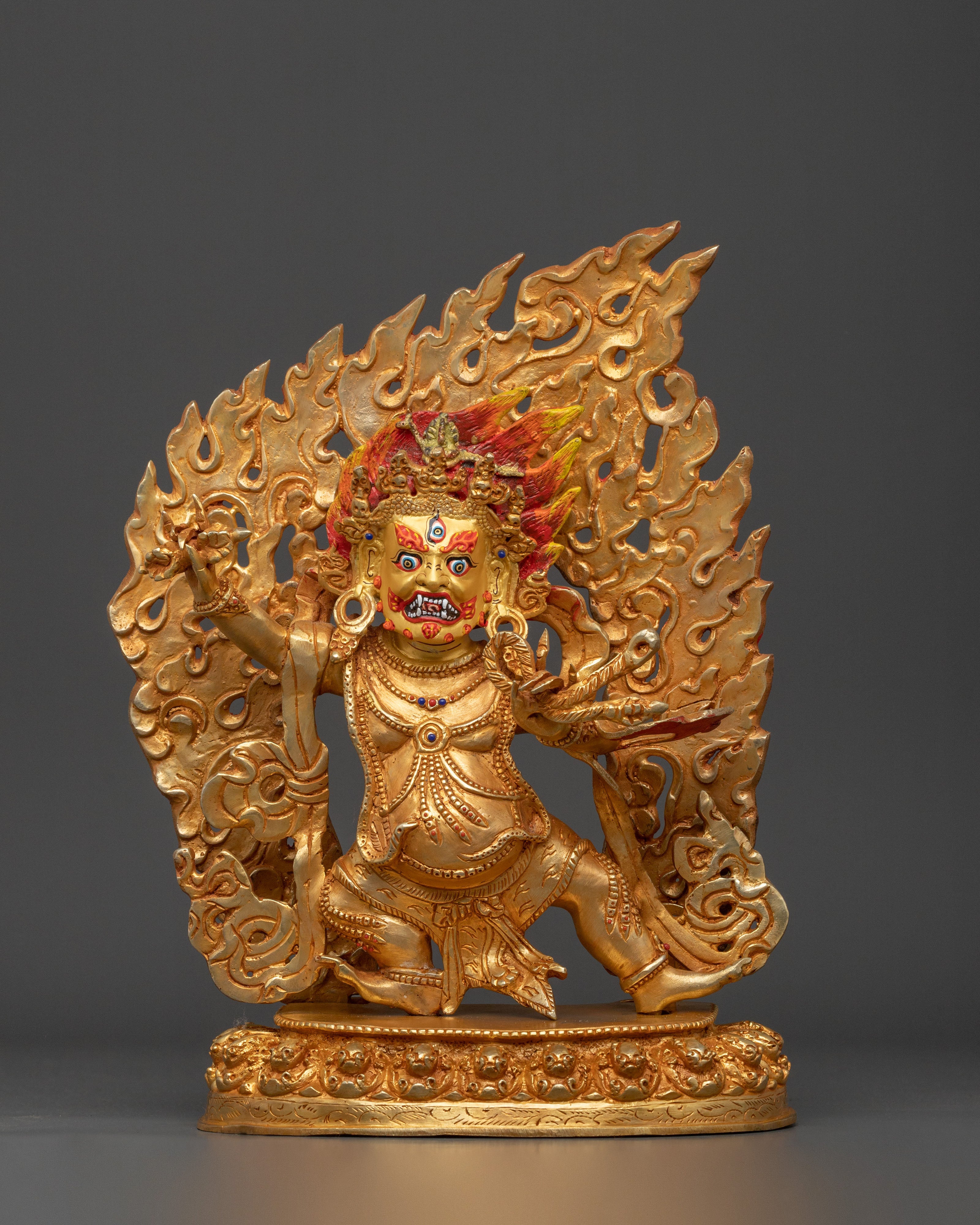 24K Gold Gilded Vajrapani Statue: Wrathful Deity and Thunderbolt Holder